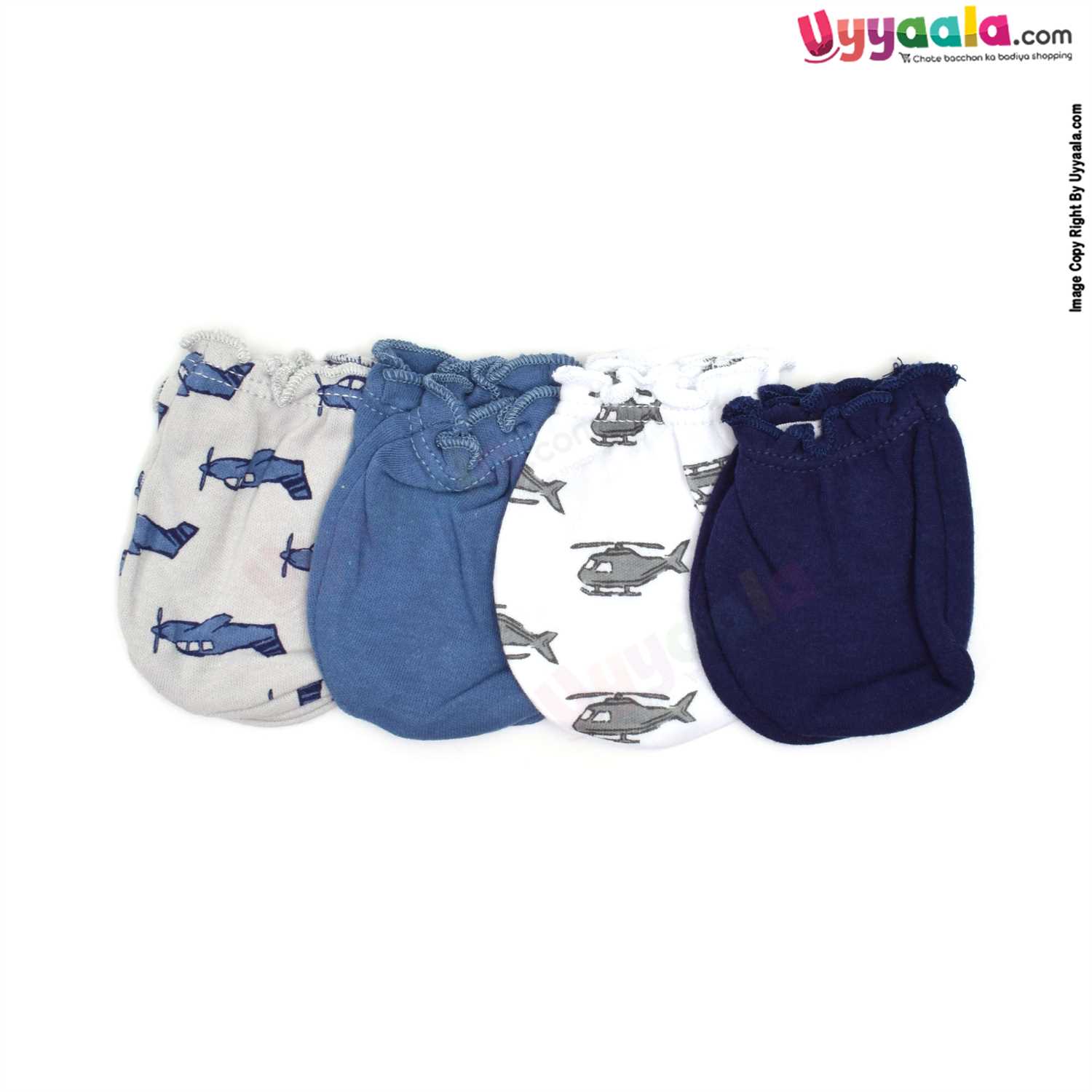 LUVABLE FRIENDS Hosiery Cotton Mittens 4p Set for Babies with Multi Print,0-6 Age - MultiColor