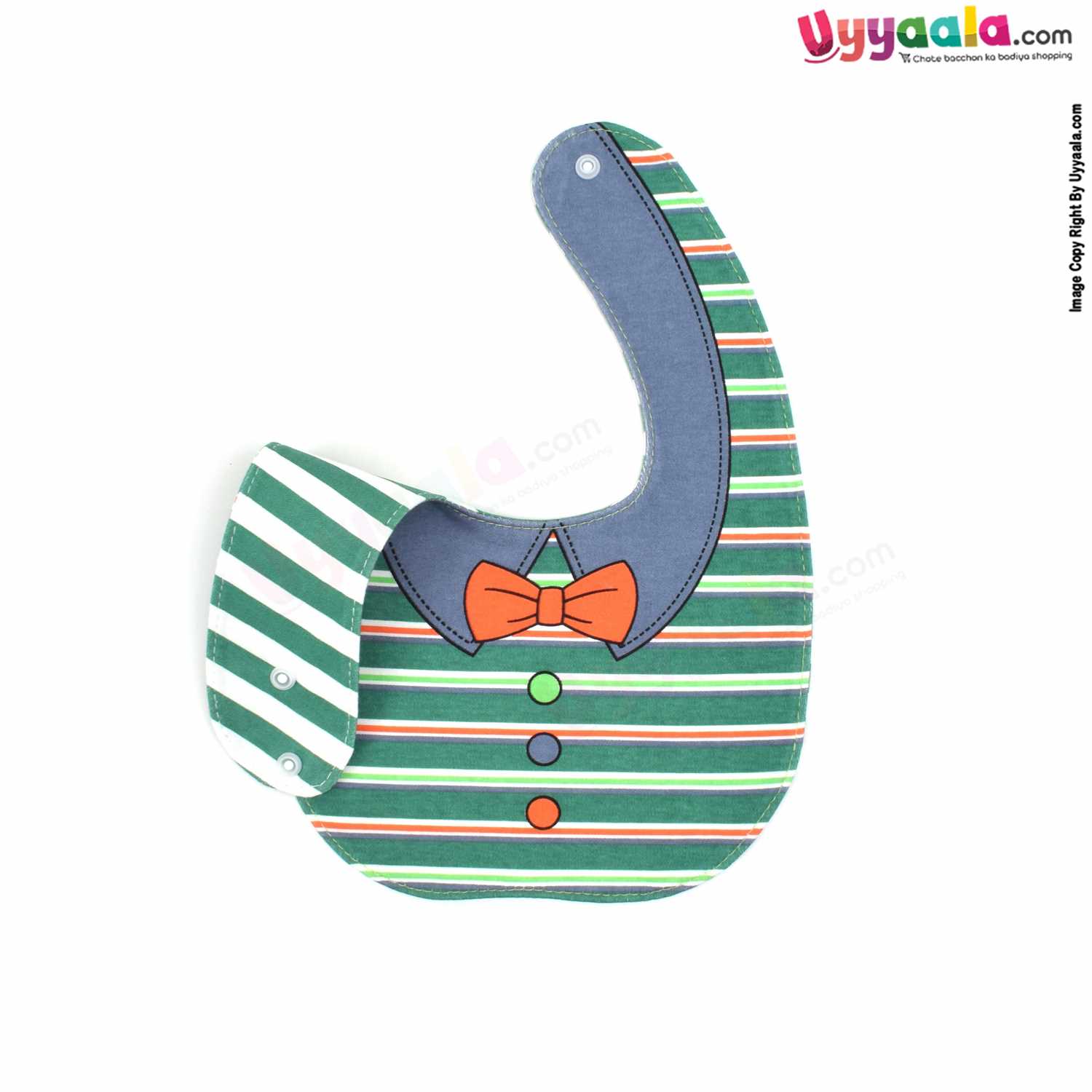Baby Bib Soft Hosiery Cotton 2 in 1 Usable with Bow & Stripes Print for Newborn, Size (29.5*20cm)- Green & White