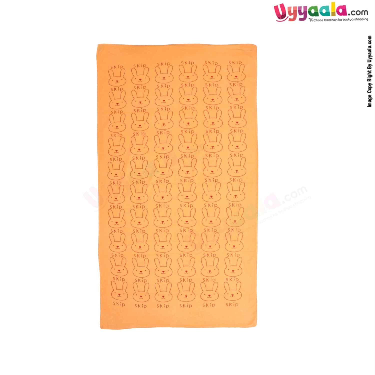 Soft Terry Bath Towel Premium with Rabbit Print for Babies 0-36m Age, Size (143*75cm)- Orange