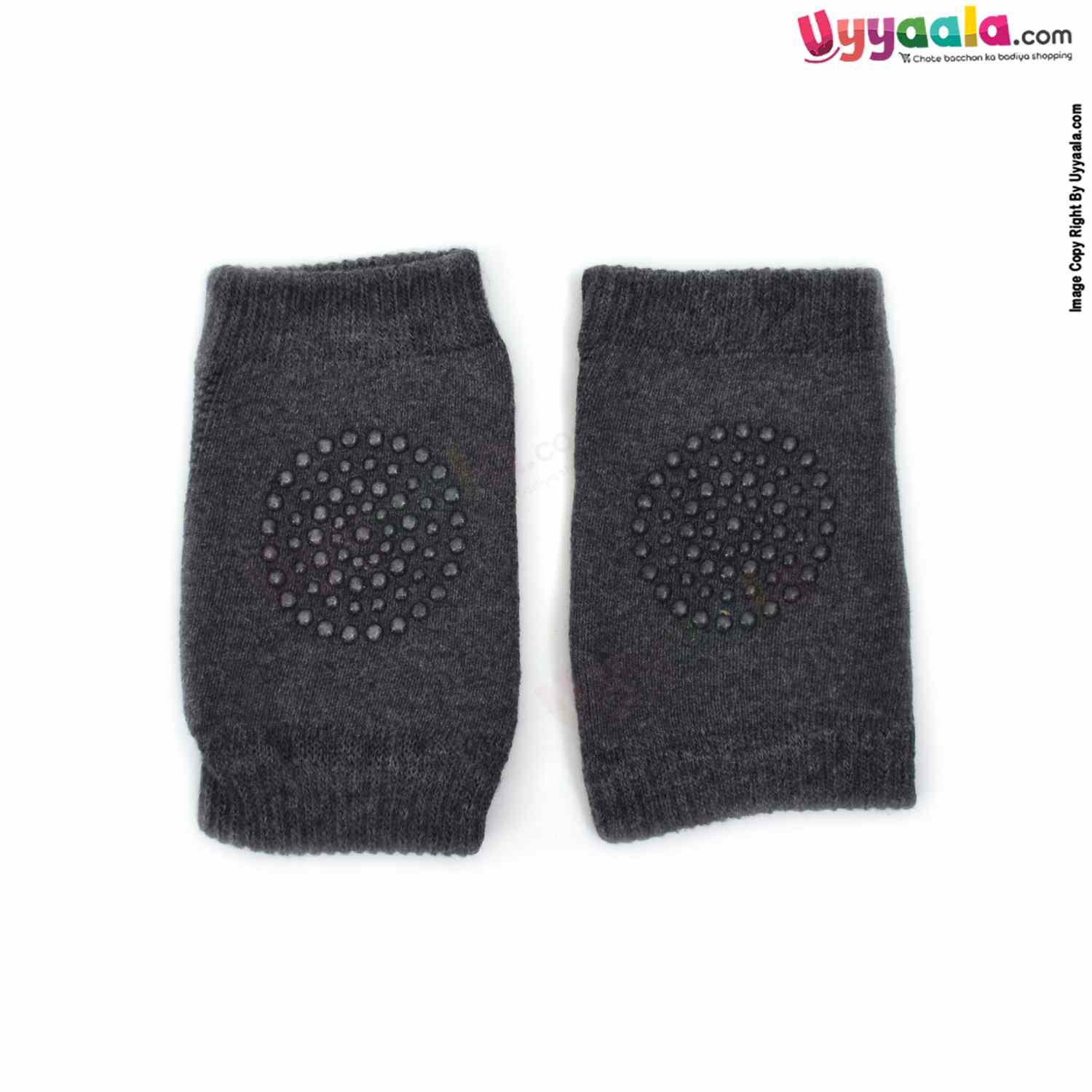FOR BABY Hosiery Cotton Stretchable Knee Protection Pads with Grip for Crawling Babies Pack of 1 Pair , 6m-2YAge - Grey