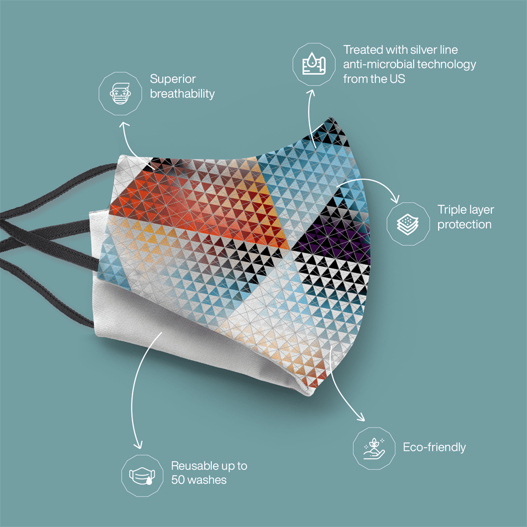 JUSKI Reusable & Eco Friendly Cotton Face Masks with Triple Layer Protection for Teenagers - 2pcs (Assorted Prints) - Pack Of 2