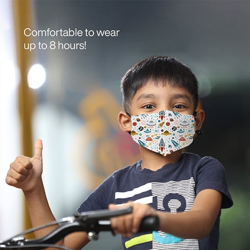 JUSKI Reusable & Eco Friendly Cotton Face Masks with Triple Layer Protection for Kids - 2pcs (Assorted Prints)