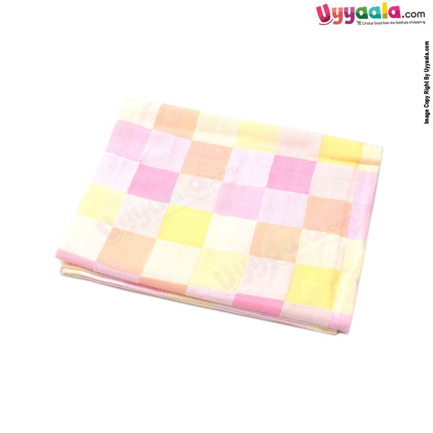 Baby Cotton Bath Towel with Checks Design 0+m Age, Size (100*52 cm)