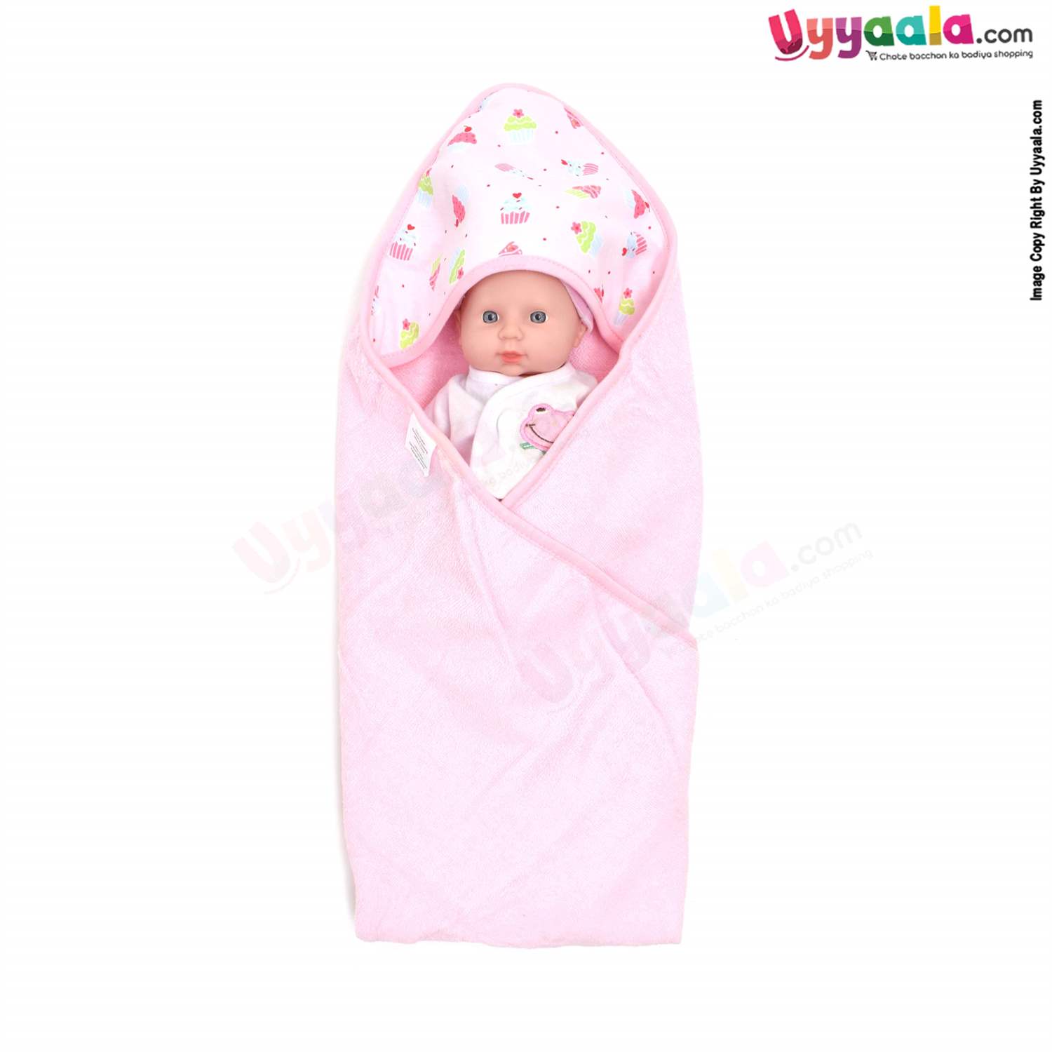 EBERRY Terry Hooded Towel with Ice Cream Print 1pc ,0+m Age ,Size (76*74) - Pink