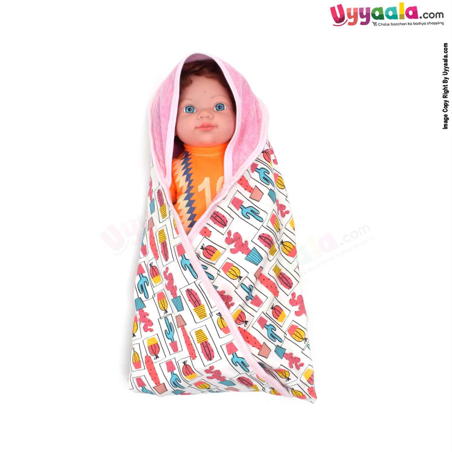 Baby Hooded Towel Premium Double Layered,100% Cotton Hosiery One Side & Another Side Fur with Floral & Cactus Plant Print 0+m Age , Size (94*65cm)