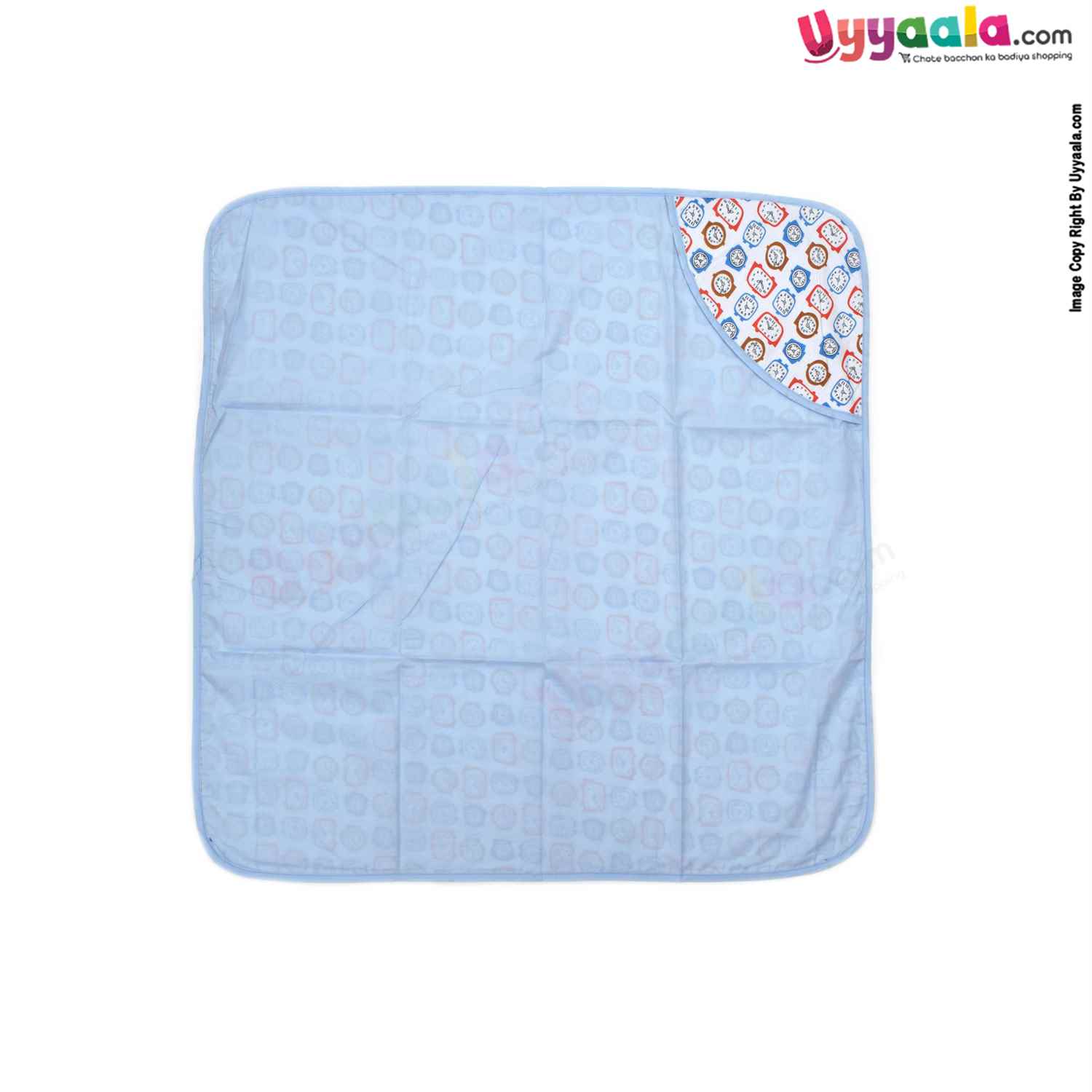 Muslin Hooded Wrapper One Side Muslin & Another Side PVC with Clock Print for Babies 0+m Age ,Size (79*51cm)- White