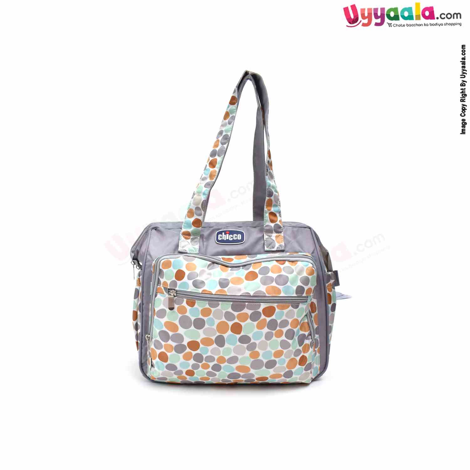 Premium Quality Multipurpose Mother Bag(Diaper Bag) with side Bottle Pockets & Bottle Holders, Dot Print, Size(42*36cm) - Grey