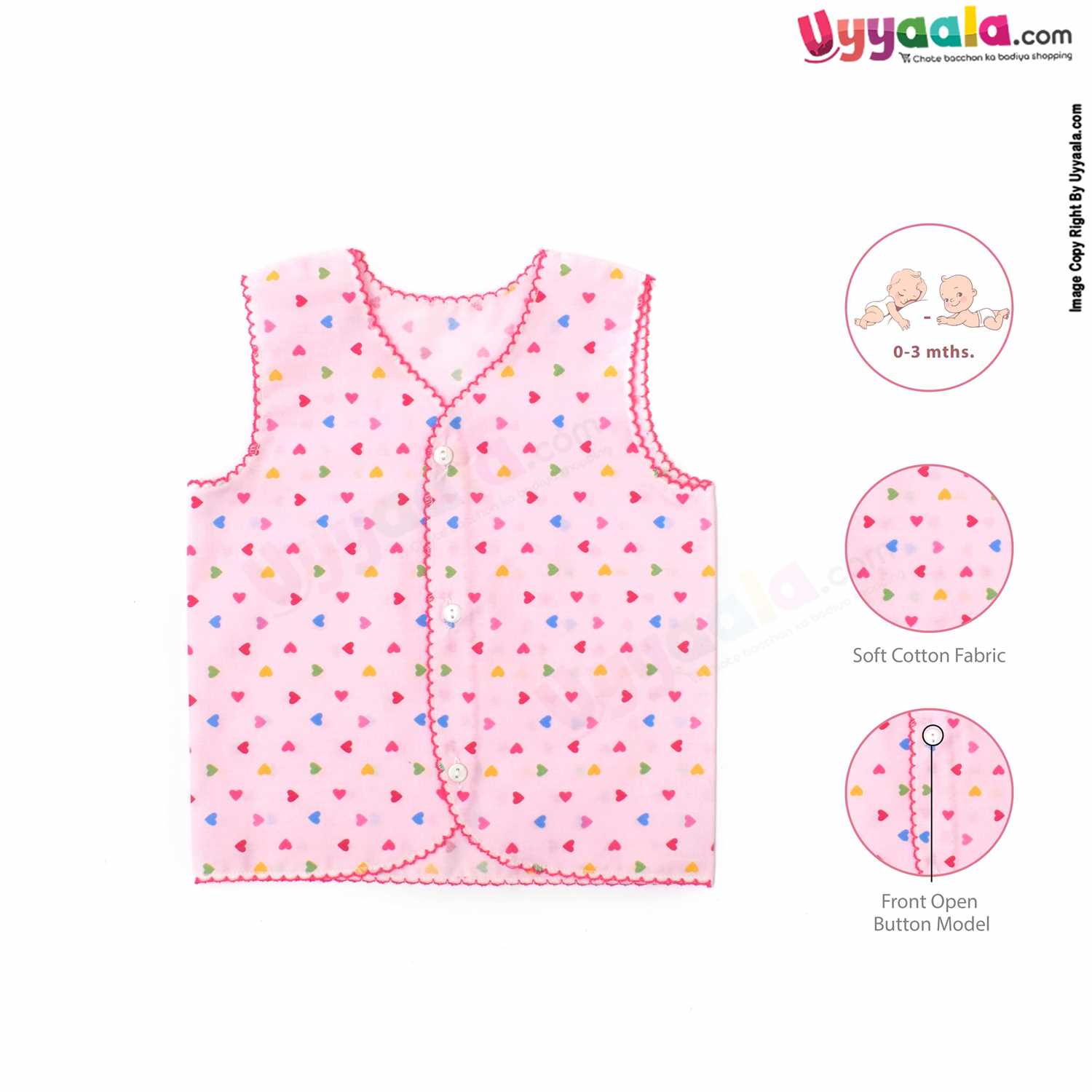 POLAR CUBS Sleeveless Baby Jabla Set, Front Opening Button Model, Premium Quality Cotton Baby Wear, Assorted Prints, (0-3M), 5Pack - Multicolor