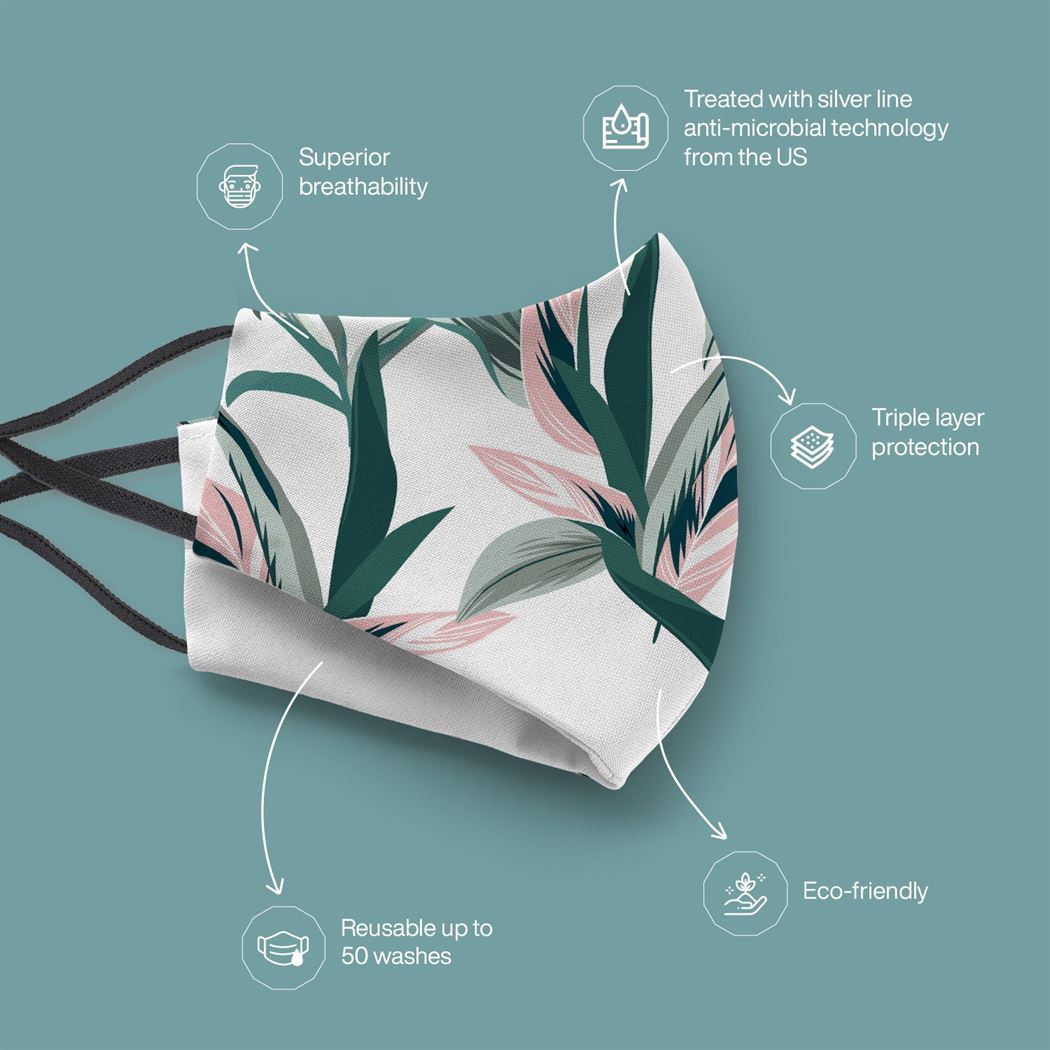 JUSKI Reusable & Eco Friendly Cotton Face Masks with Triple Layer Protection for Women - 2pcs (Assorted Prints)- Pack Of 2