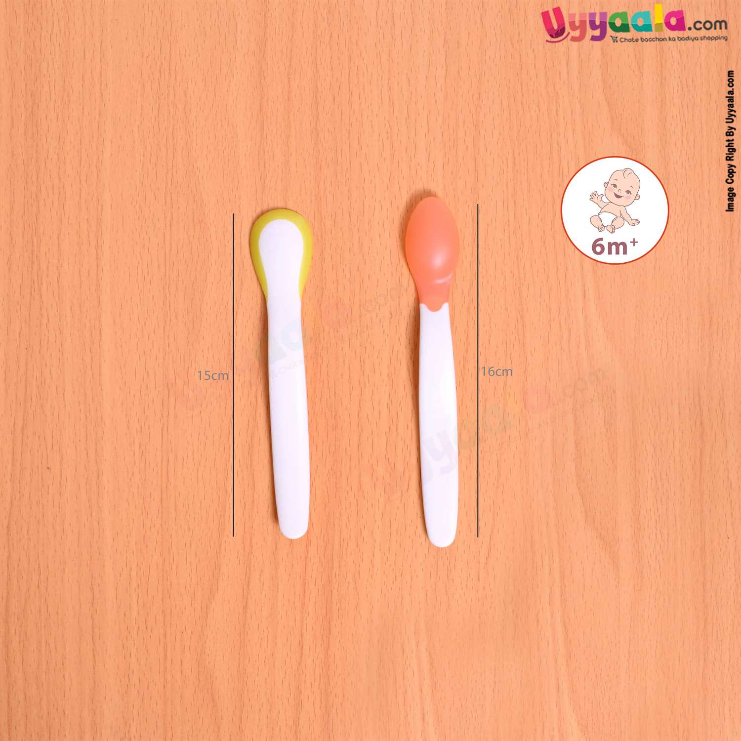 RIKANG Heat Discoloration Silicone Spoons Twin Pack For Babies 6+m age, Yellow & Pink