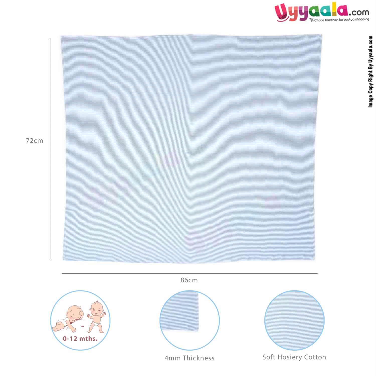 Hosiery Cotton Wrapper for Babies with Stripes Print 0-24 Age, Size (110*104cm)-Blue