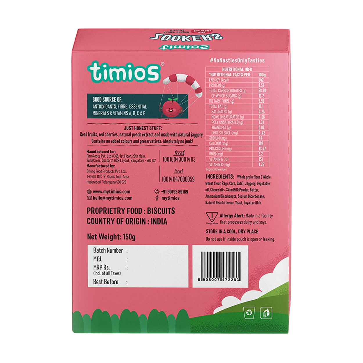 TIMIOS - Zookers Cherry Bits - 12+ months 100% Natural & Healthy Biscuits for kids