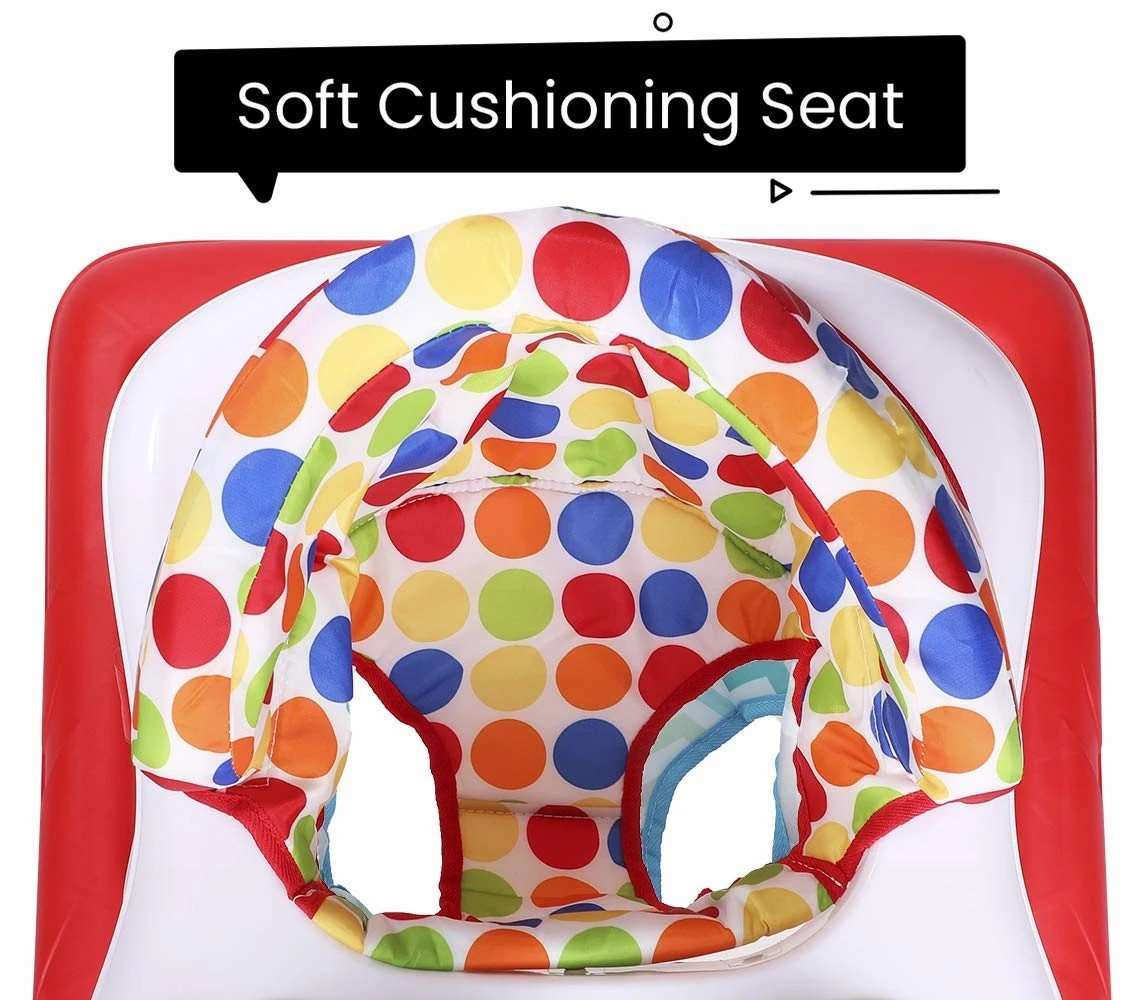 R FOR RABBIT Step Up Anti Fall Baby Walker with Adjustable Height and Musical Toy Bar for Kids, Red