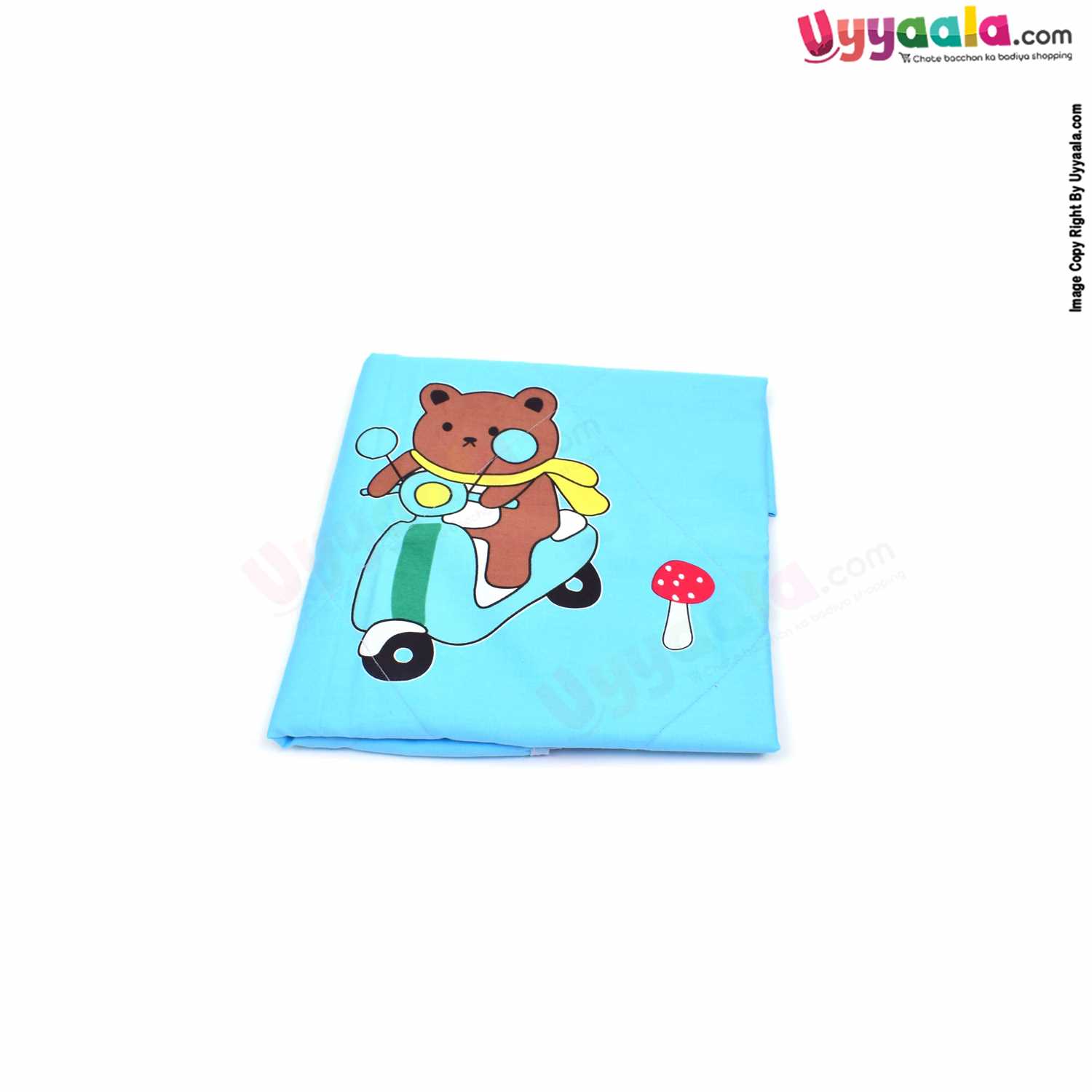 Double Layered Cotton Blanket with Teddy Bear Print for Babies 0-24m Age, Size (110*83cm)- Blue