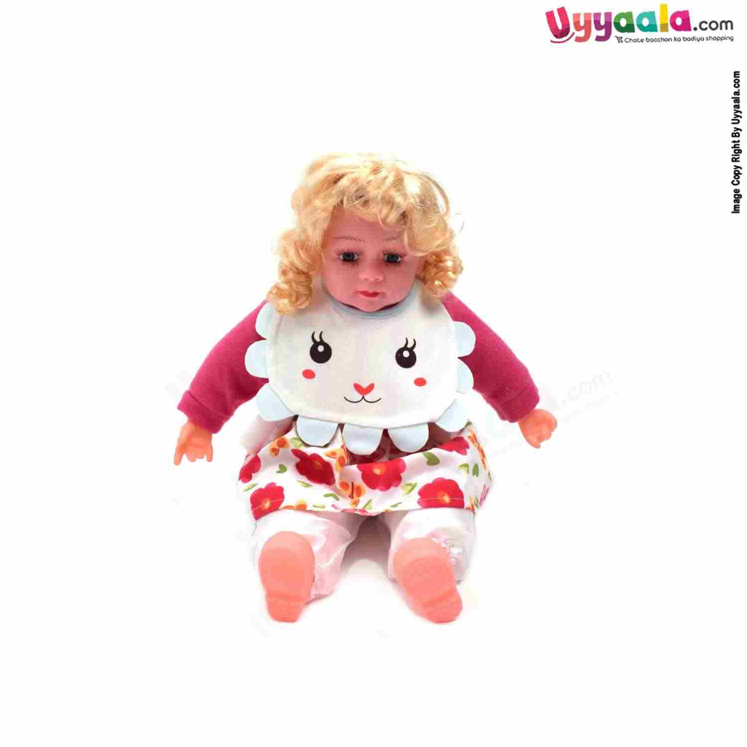 Baby Bib Soft Cotton Hosiery with Cute Kitty Print Pack of 2, Size(17*23cm)-White & Light Blue