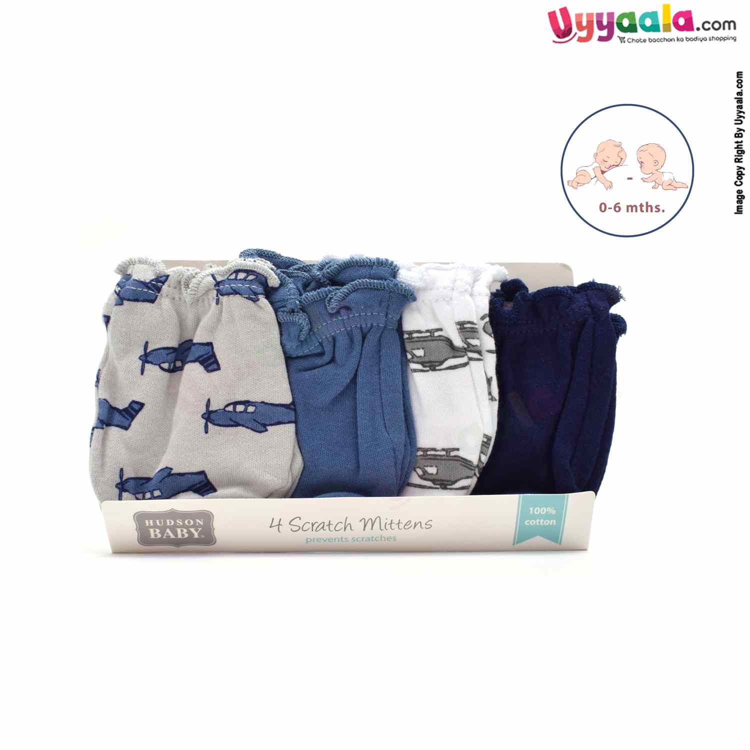 LUVABLE FRIENDS Hosiery Cotton Mittens 4p Set for Babies with Multi Print,0-6 Age - MultiColor