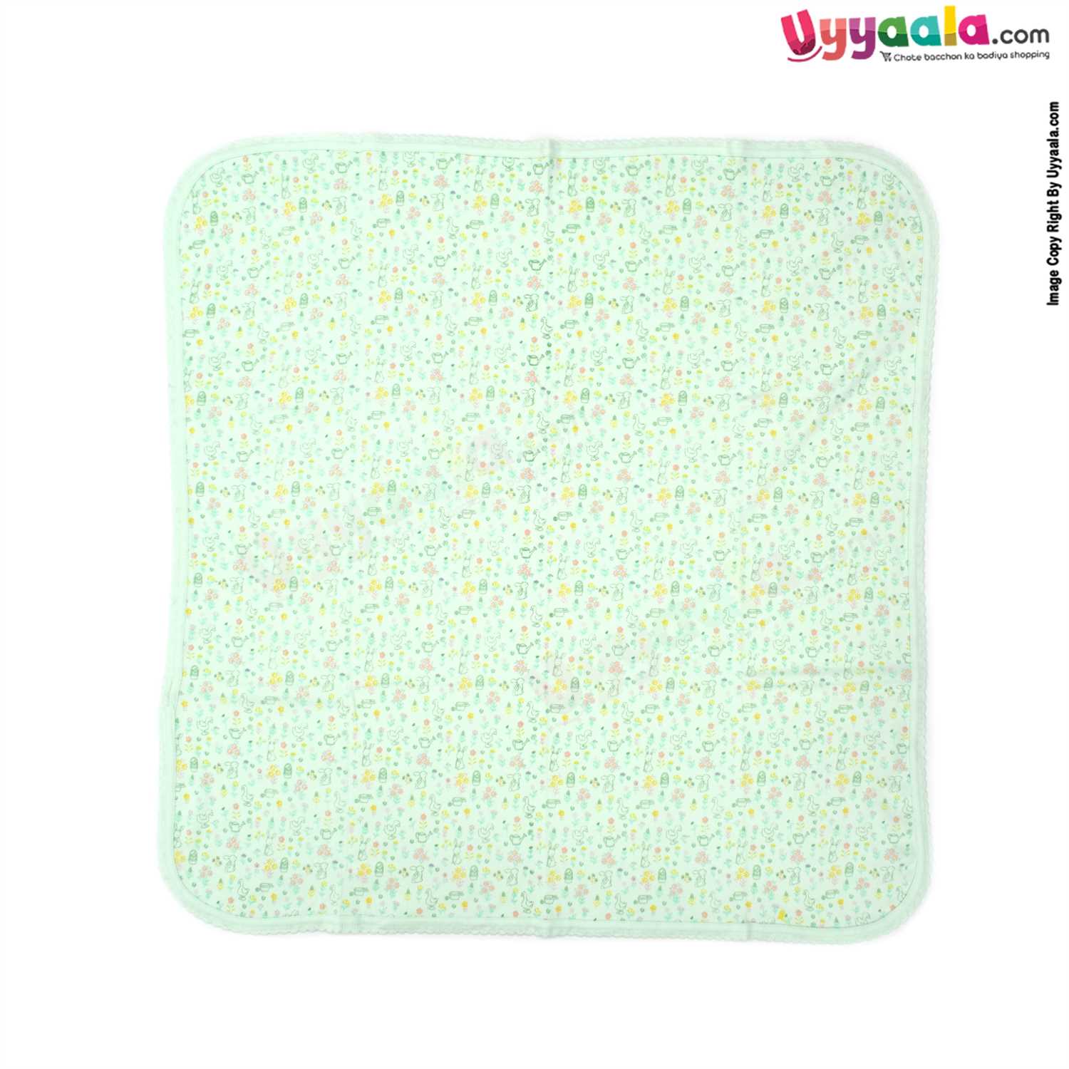 ZERO Baby Bath Soft 100% Cotton Towel with Rabbit & Duck Print 0+m Age, Size (84*76cm)- Light Green