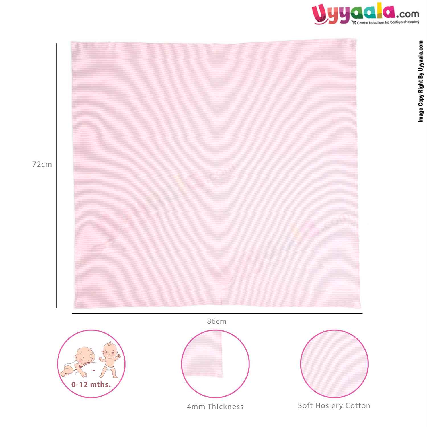 Hosiery Cotton Wrapper for Babies with Stripes Print 0-24m Age, Size (110*104cm)-Pink