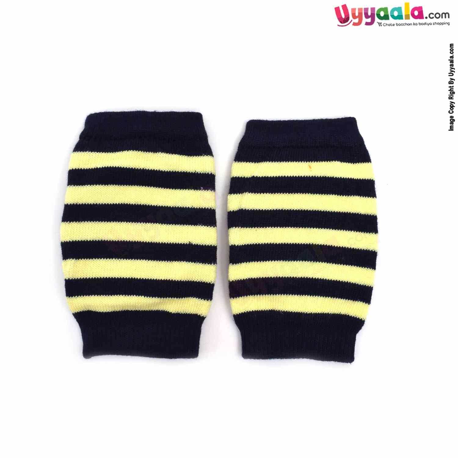 Hosiery Cotton Stretchable Knee Protection Pads for Crawling Babies with Apple Patch Pack of 1 Pair , 6m-2Y Age - Yellow & Navy Blue