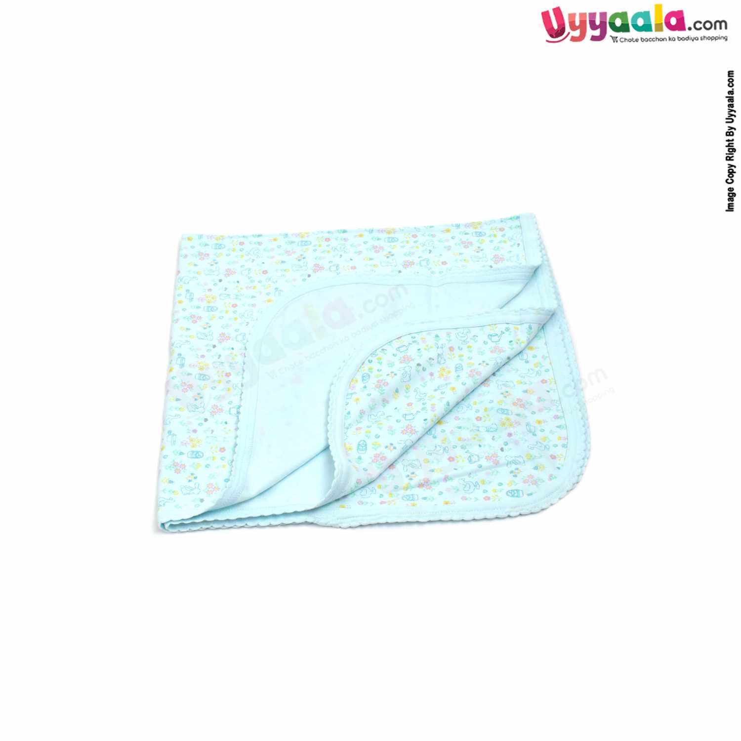 ZERO Baby Bath Soft 100% Cotton Towel with Rabbit & Duck Print 0+m Age, Size (84*76cm)- Light Blue