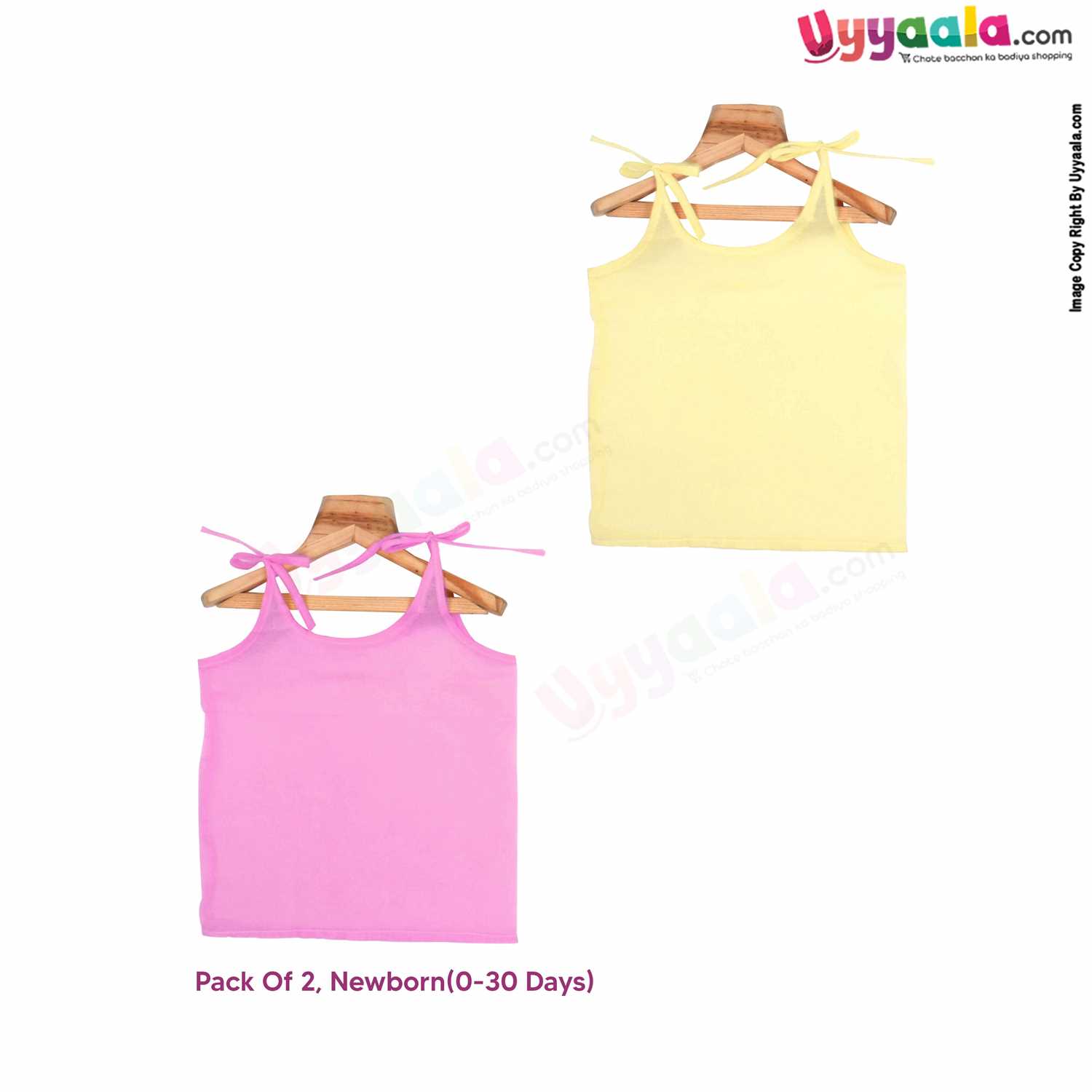 SNUG UP Sleeveless Baby Jabla Set, Top Opening Tie knot Lace Model, Premium Quality Cotton Baby Wear, (0-30 Days), 2Pack - Pink & Yellow