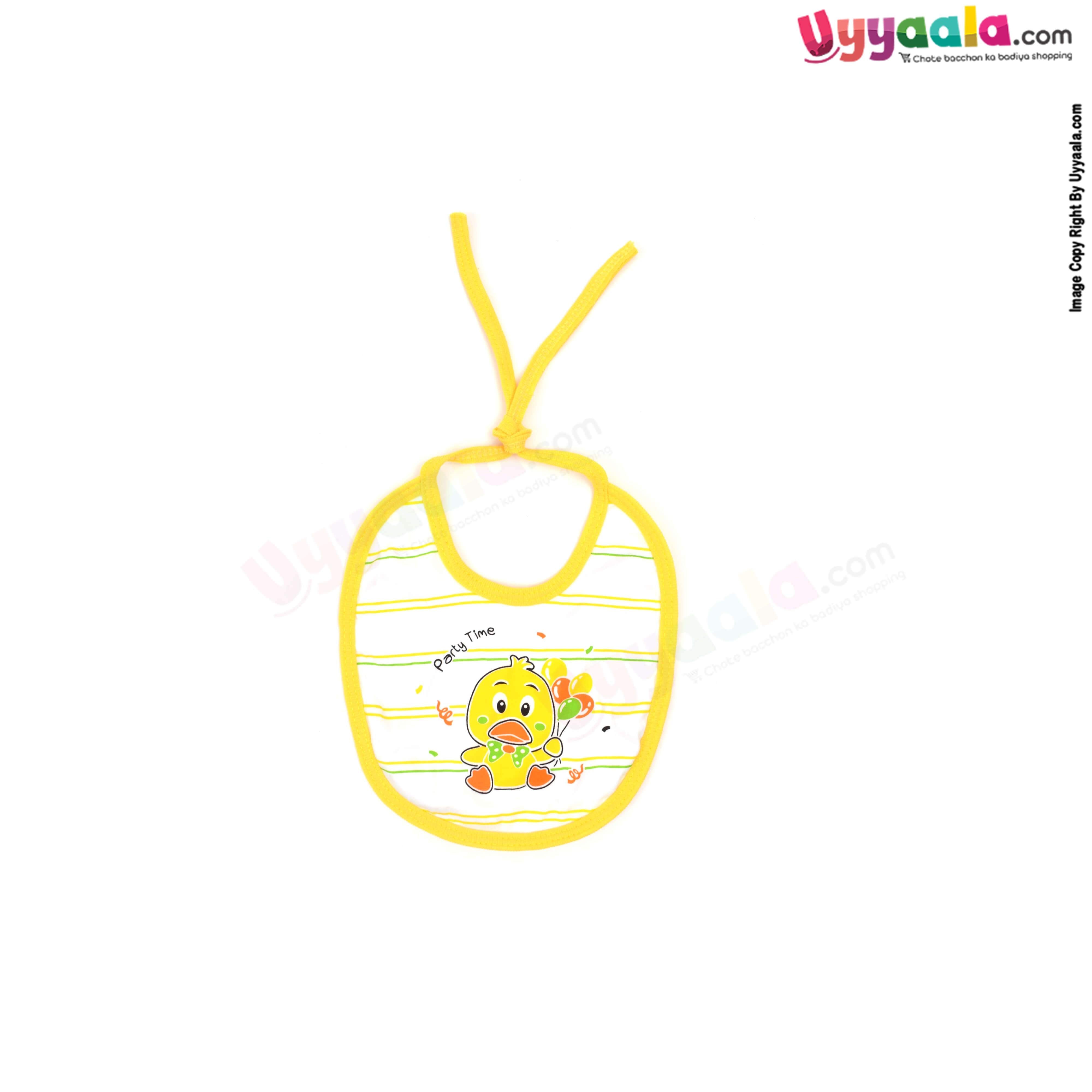 Cotton Baby Feeding Bib, Newborn Top Tieng Model, Rabbit & Duck Print, Pack of 2, (20*18) - White with Pink & Yellow Borders