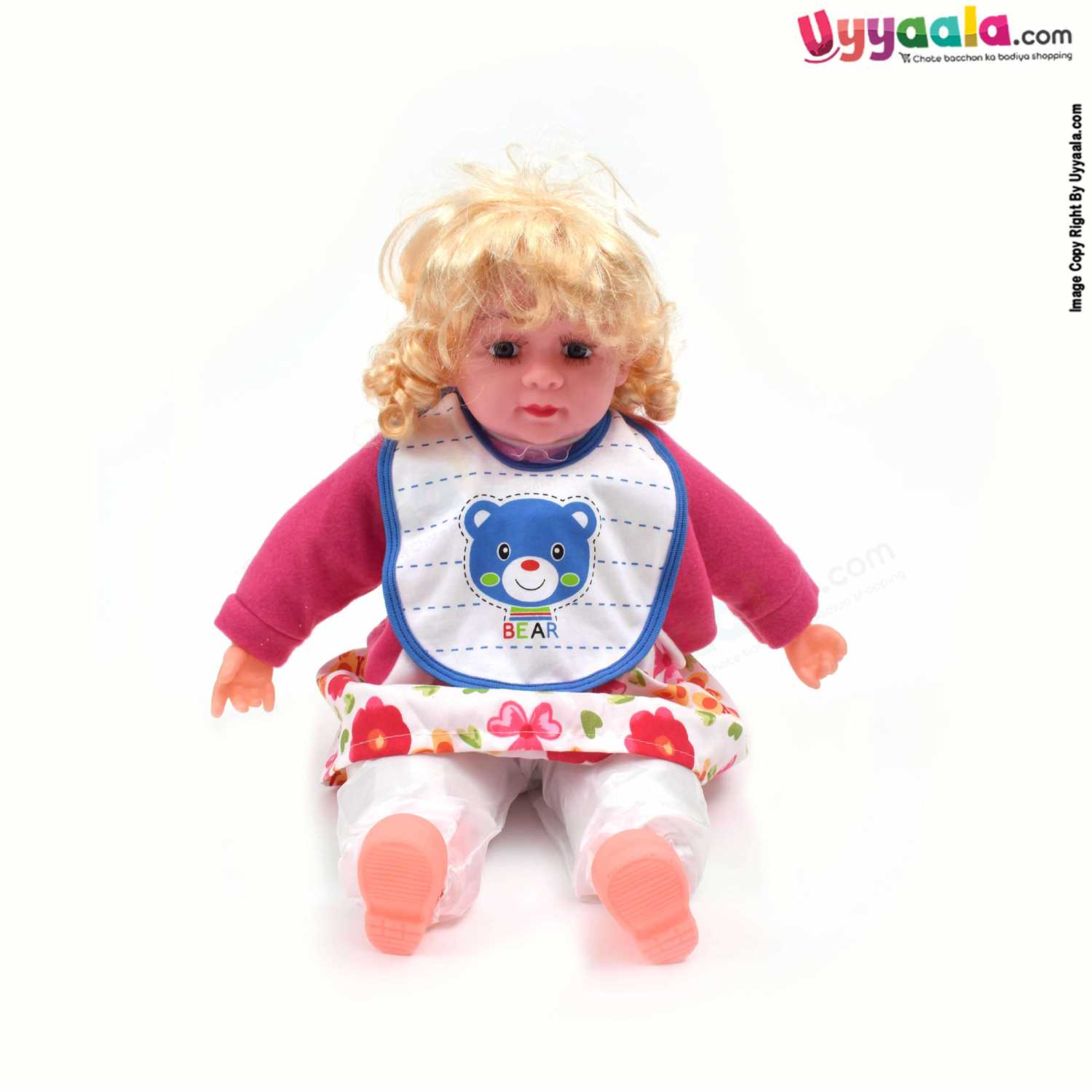 Cotton Baby Feeding Bib, Newborn Top Tieing Model, Teddy Bear & Panda Print, Pack of 2, (20*18) - White with Blue & Red Borders