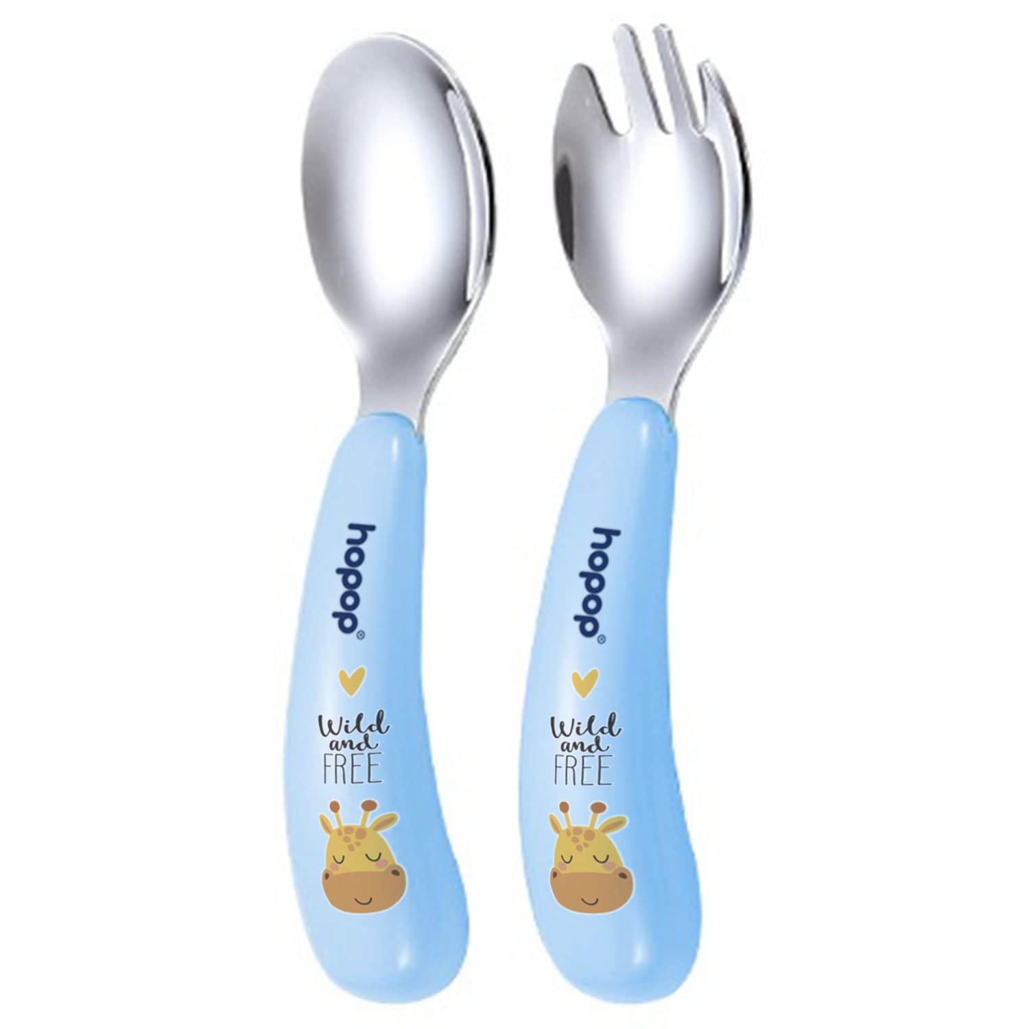 Hopop Spoon & Fork with Travel Case For Babies - Blue 6m+