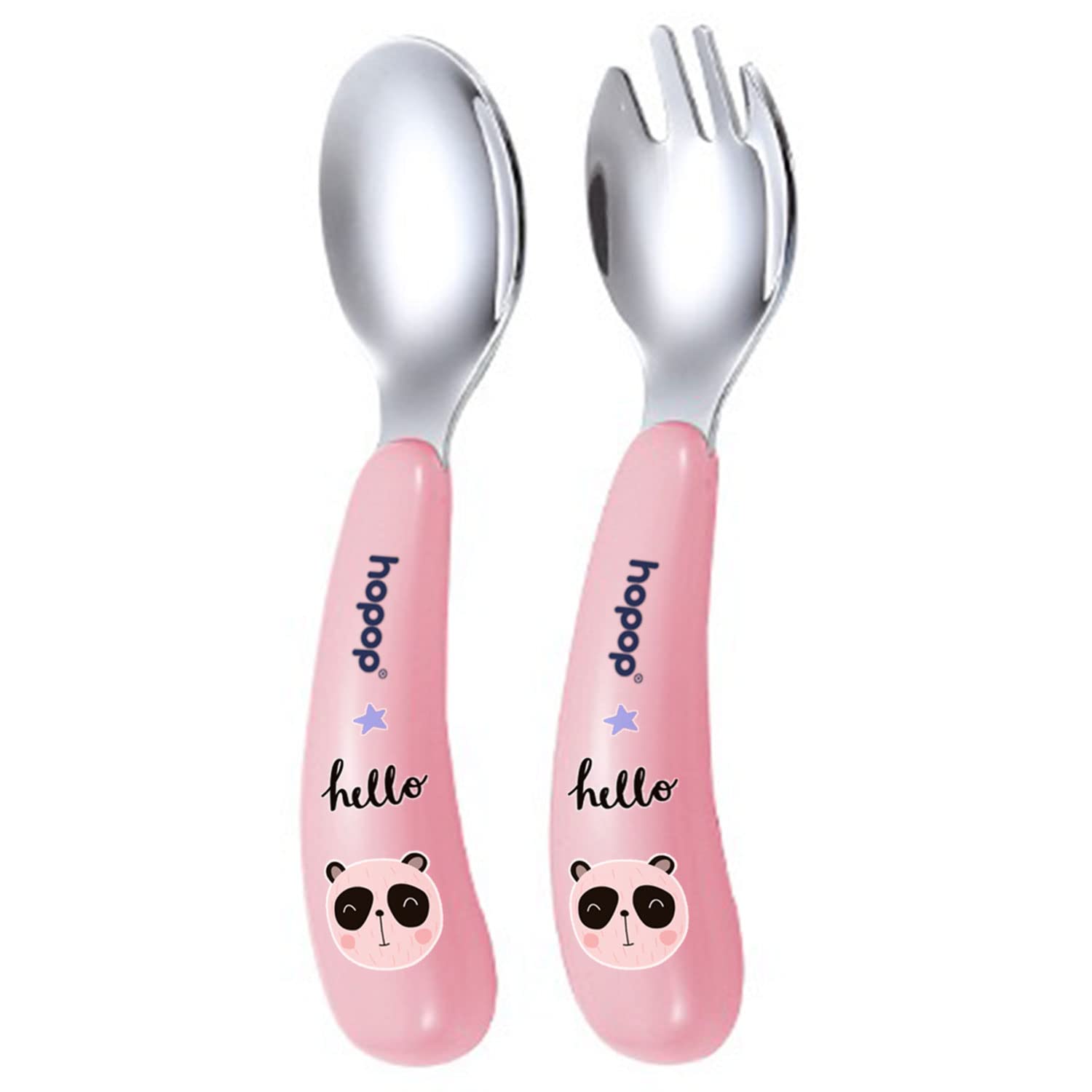 Hopop Spoon & Fork with Travel Case For Babies - Pink 6m+