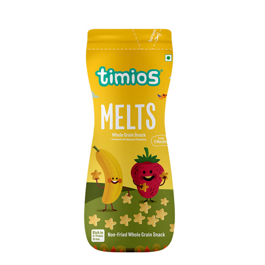Buy Timios Melts - Banana & Strawberry flavored Puff Snacks for your Baby - 50gms Online in India at uyyaala.com