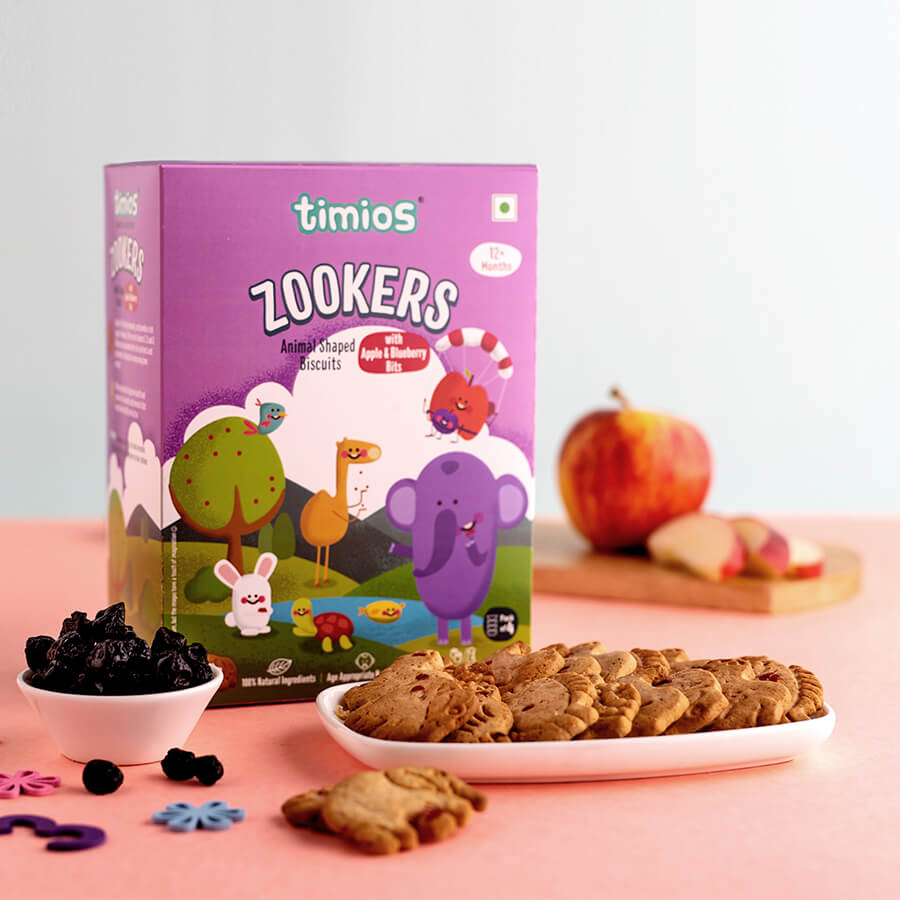 TIMIOS Zookers Apple & Blueberry Bits - 12+ months 100% Natural & Healthy Biscuits for kids