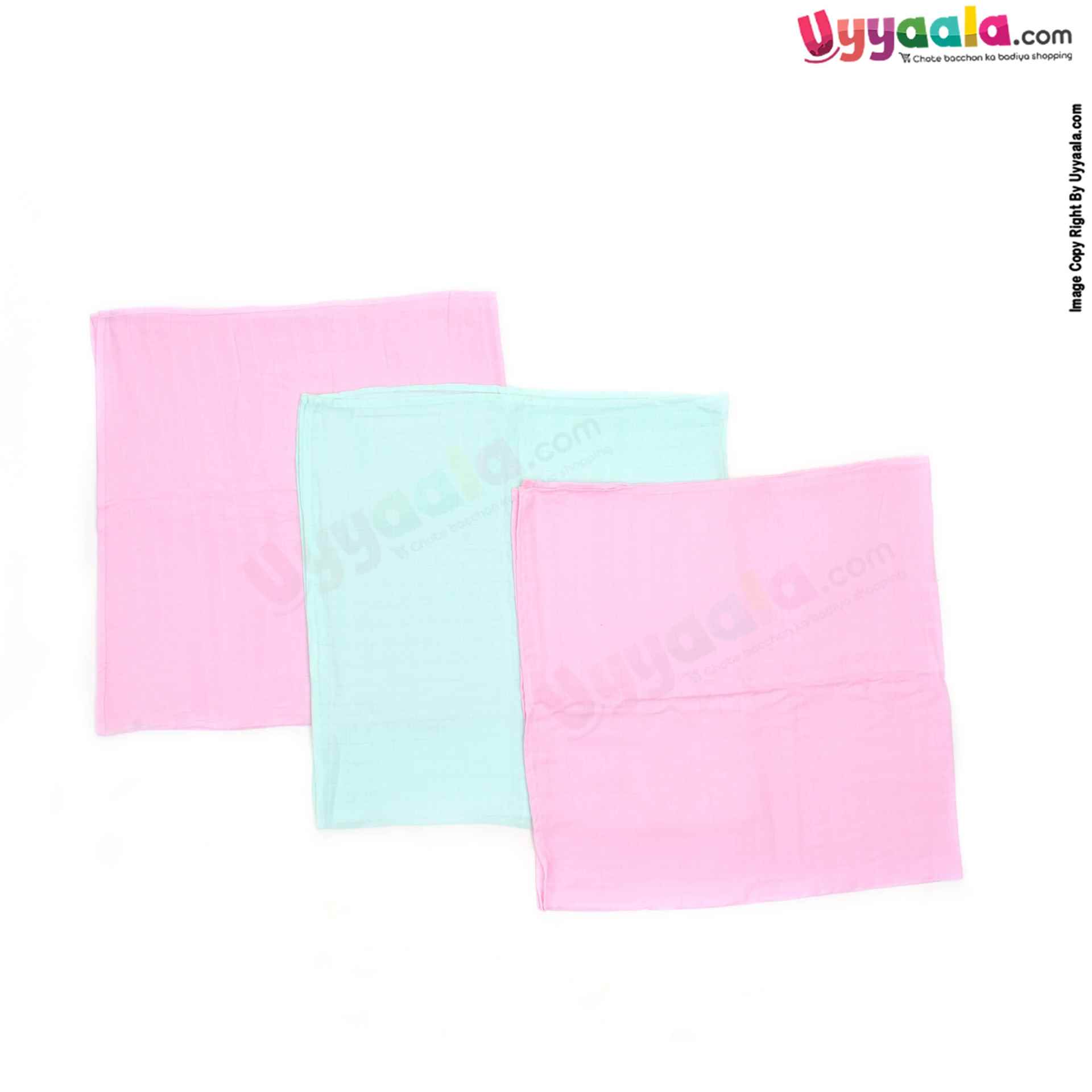 NUM-NUM Muslin Cotton Wrapper for Babies 3p Set 0+m Age, Size (103*103cm)-Multi Color