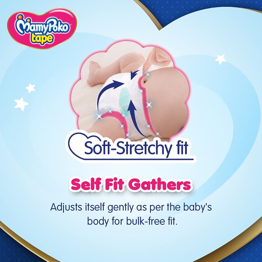 MAMYPOKO Tape Type NB Mini Diapers For Just Born Babies, Up to 3kg - (30 Pcs)