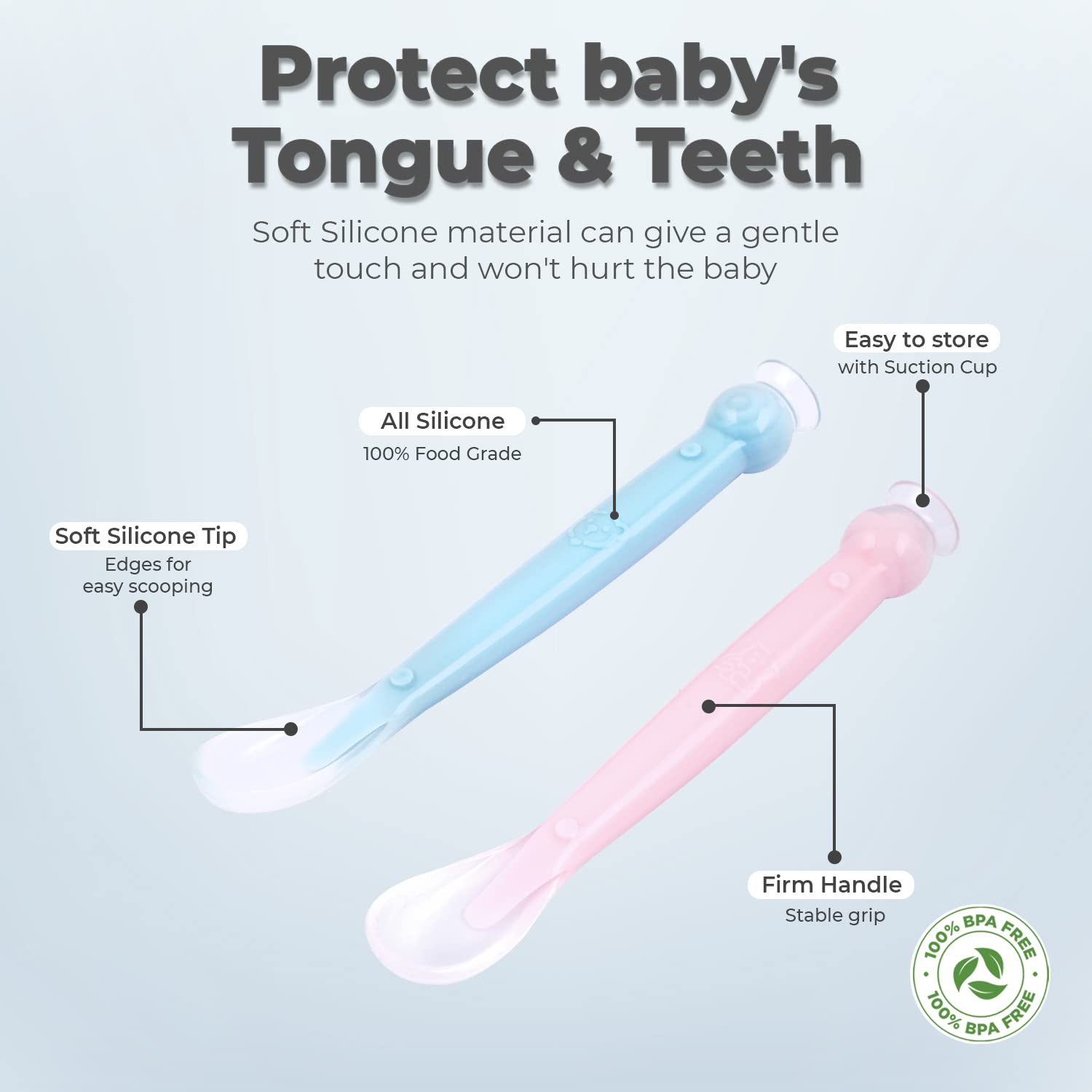R FOR RABBIT Safe Feed Silicon Spoon For Babies, 2pcs - Pink & Blue 6m+