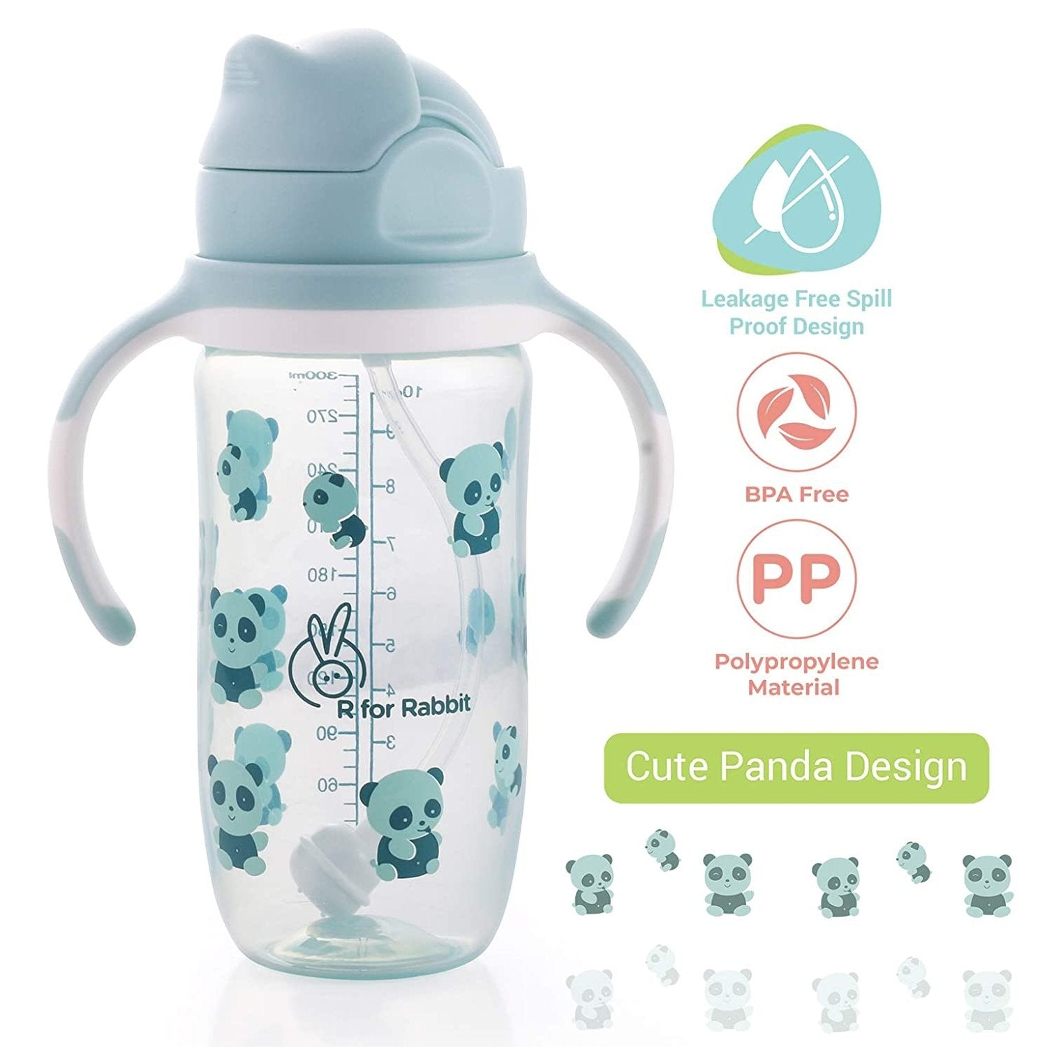 R FOR RABBIT Spill Free Bubble Sipper With Twin Handle For Babies - Blue - 300ml,9m+