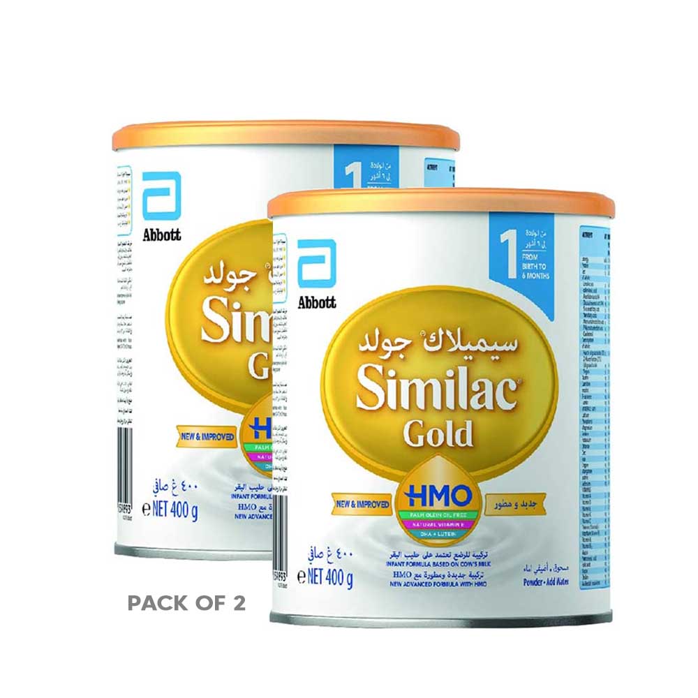 Abbott Similac Gold Stage 1, New Advanced Baby Milk Formula with HMO - 400gms, 0 to 6months (Pack of 2)