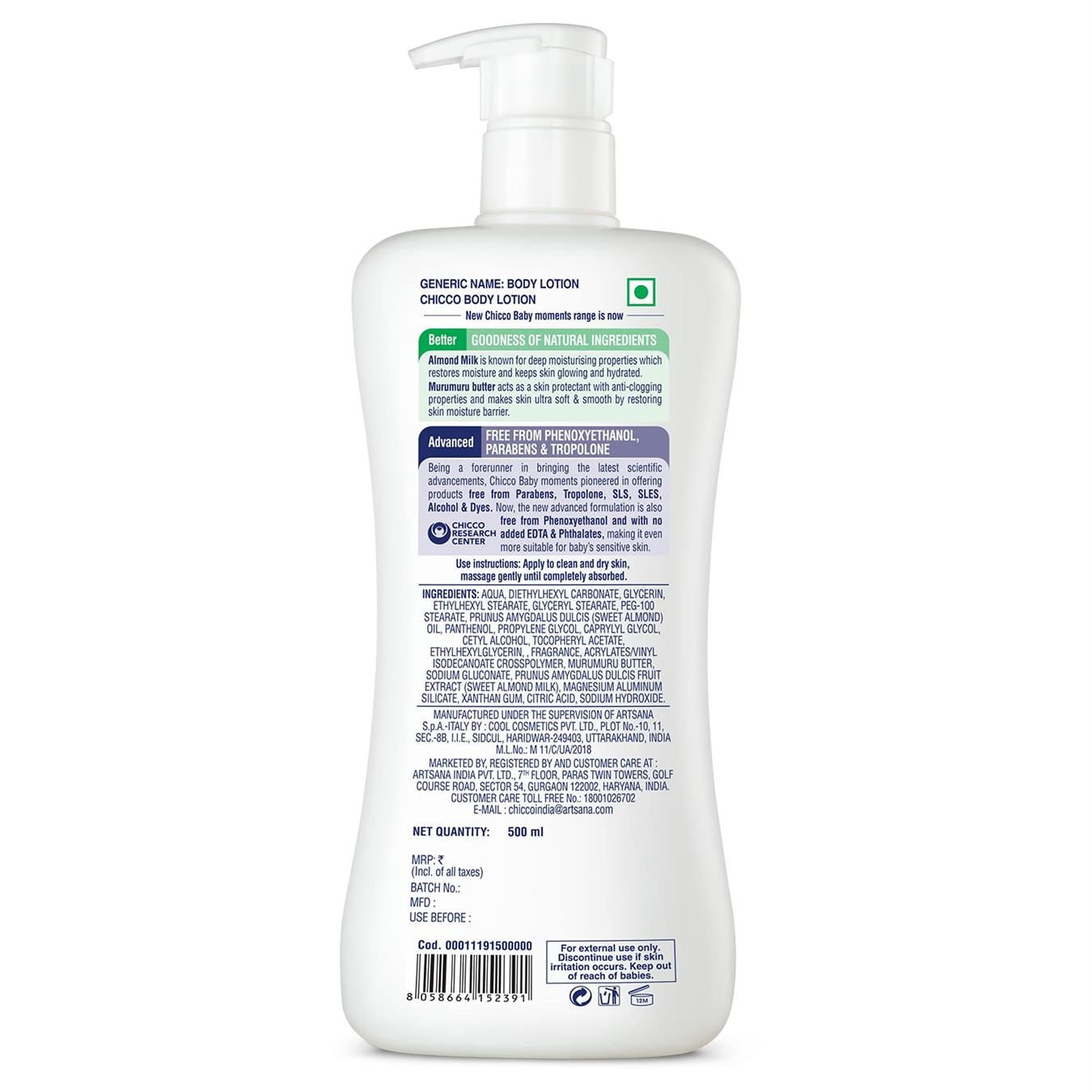 CHICCO Baby moments nourishing body lotion with almond milk