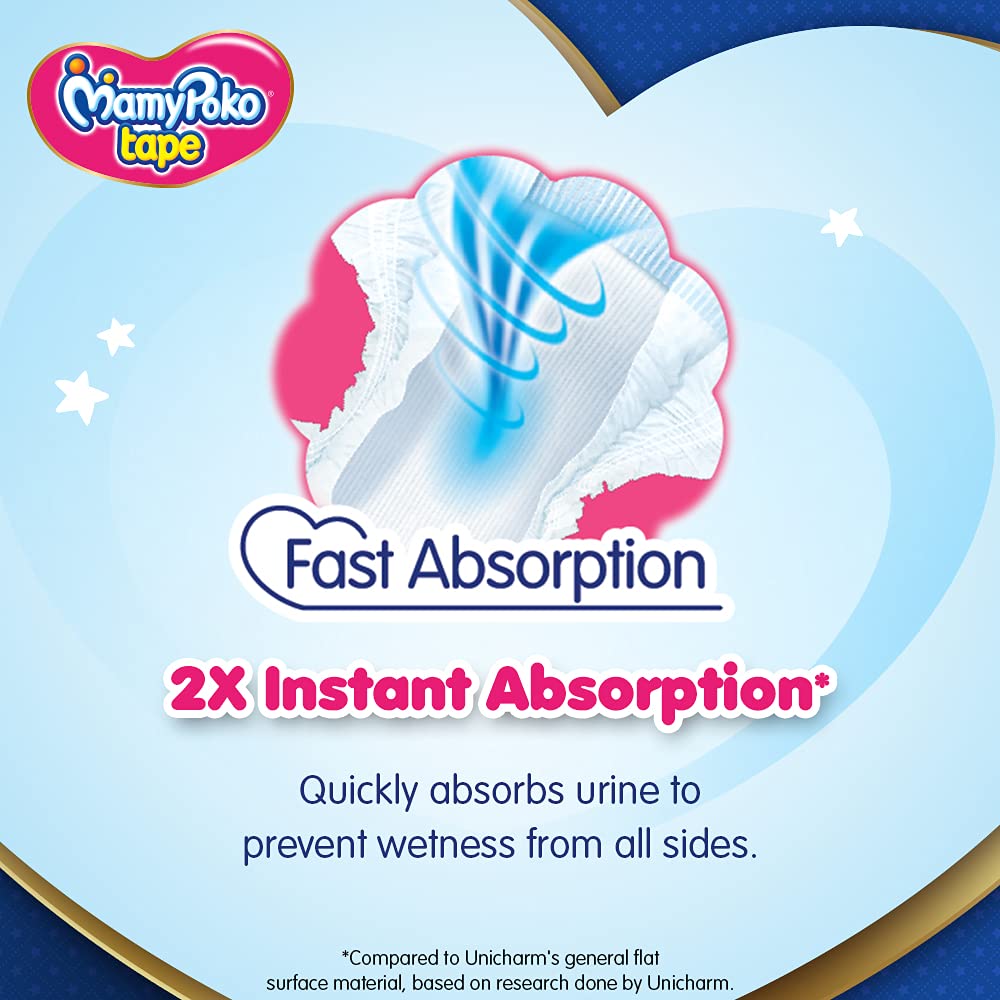 MAMYPOKO Tape Type NB Mini Diapers For Just Born Babies, Up to 3kg - (30 Pcs)