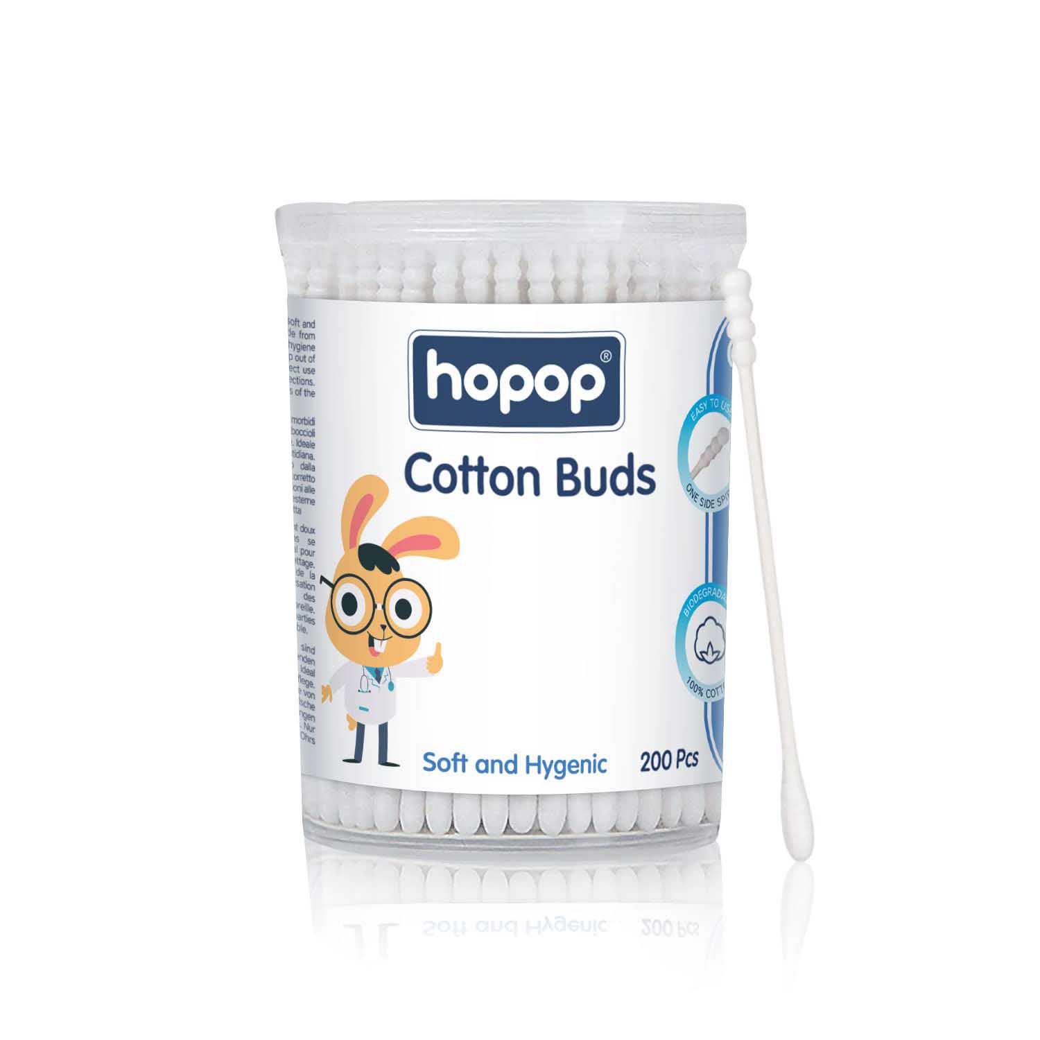 Hopop Soft & Hygenic Cotton Earbuds For Babies - 200pcs 0m+