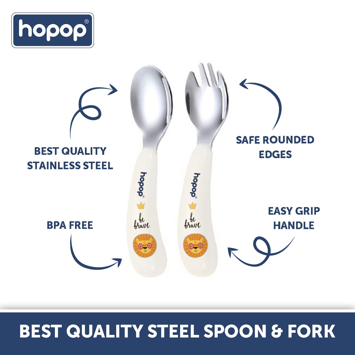 Hopop Spoon & Fork with Travel Case For Babies - White 6m+