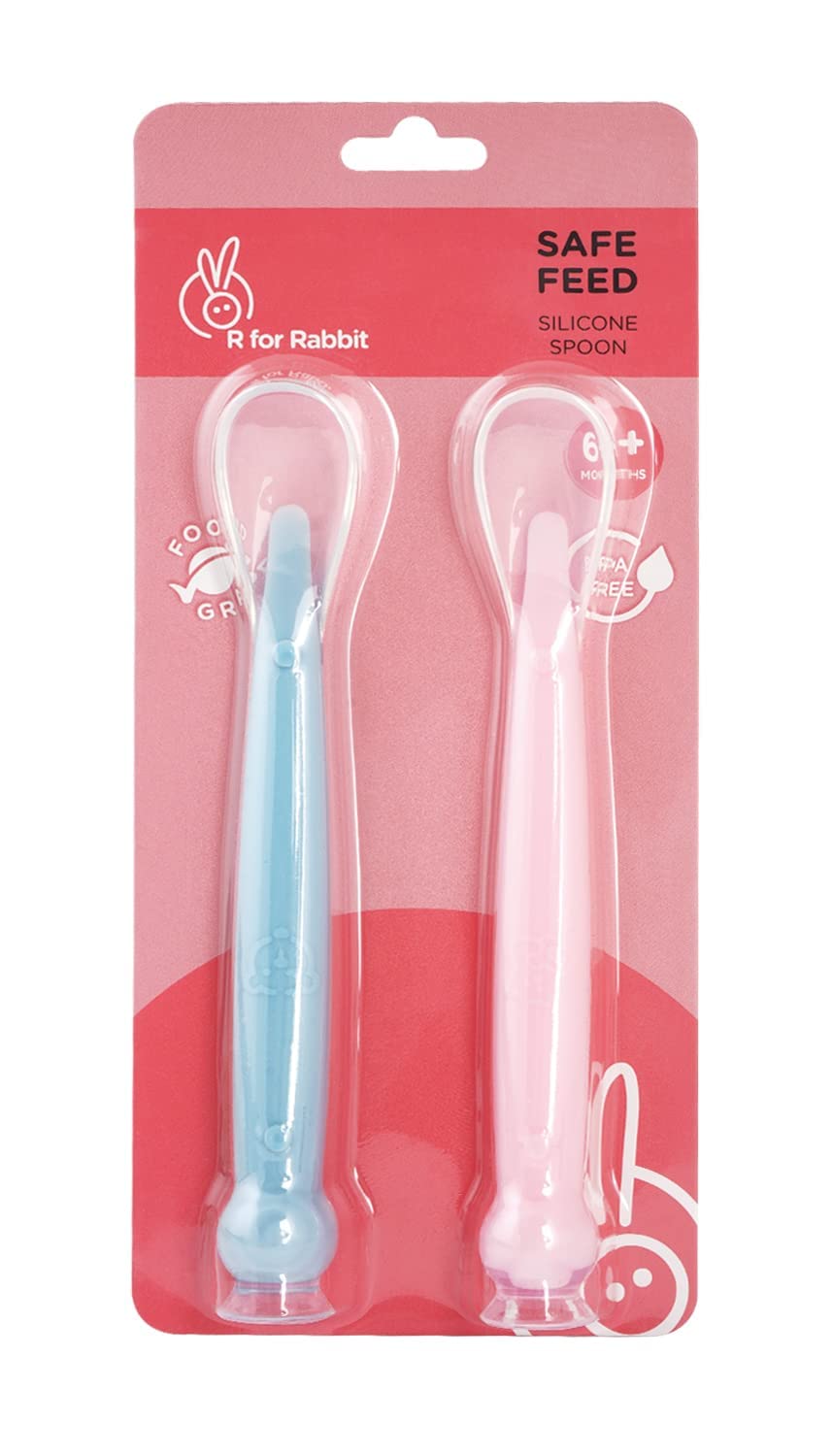 R FOR RABBIT Safe Feed Silicon Spoon For Babies, 2pcs - Pink & Blue 6m+