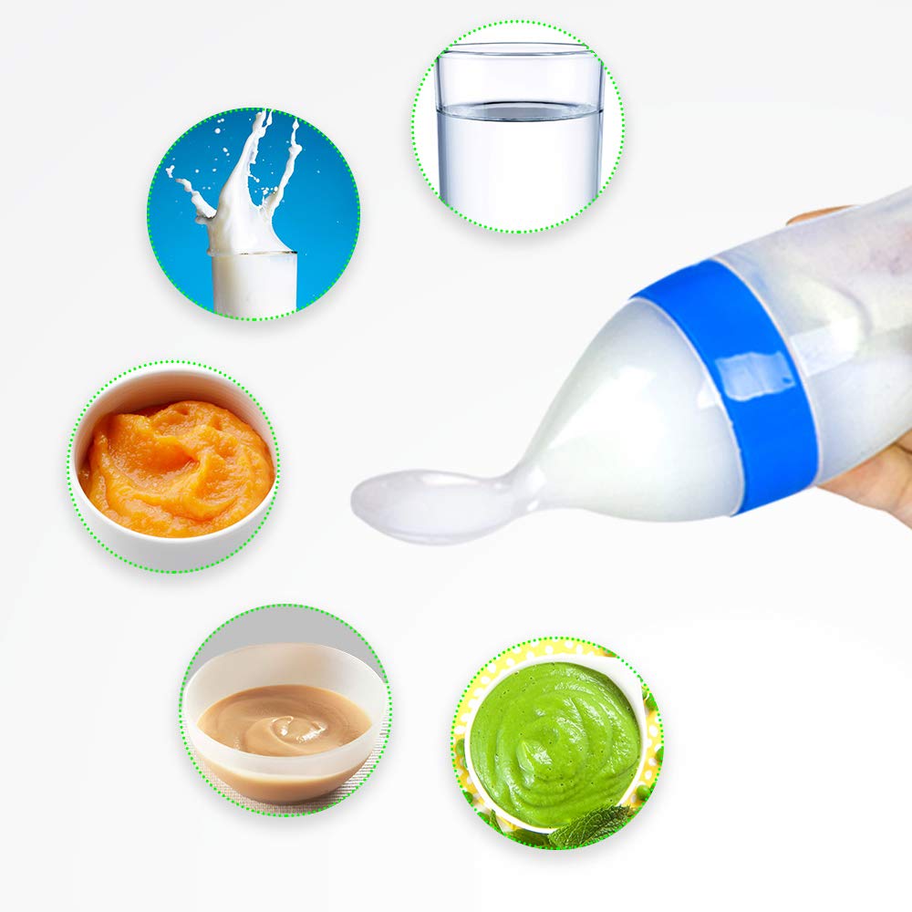LUVLAP Squeezy Baby Bottle Feeder with Silicone Spoon Tip, 90ml, 4+m Age - Blue