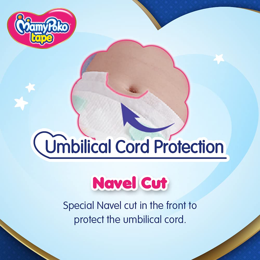 MAMYPOKO Tape Type NB Mini Diapers For Just Born Babies, Up to 3kg - (30 Pcs)