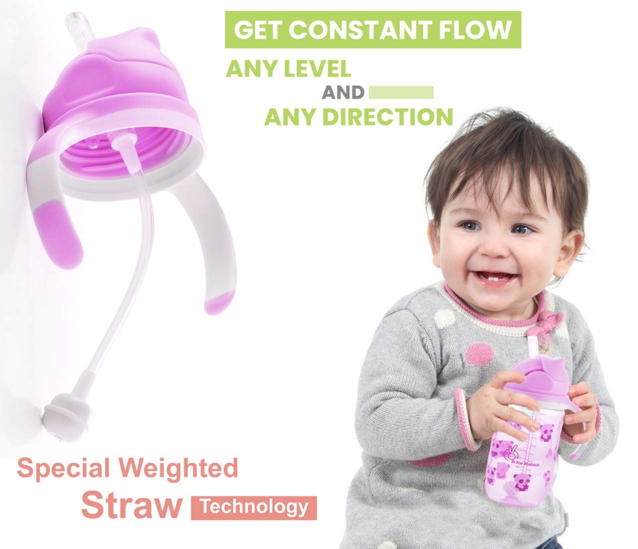 R FOR RABBIT Spill Free Bubble Sipper With Twin Handle For Babies - Pink -300ml, 9m+