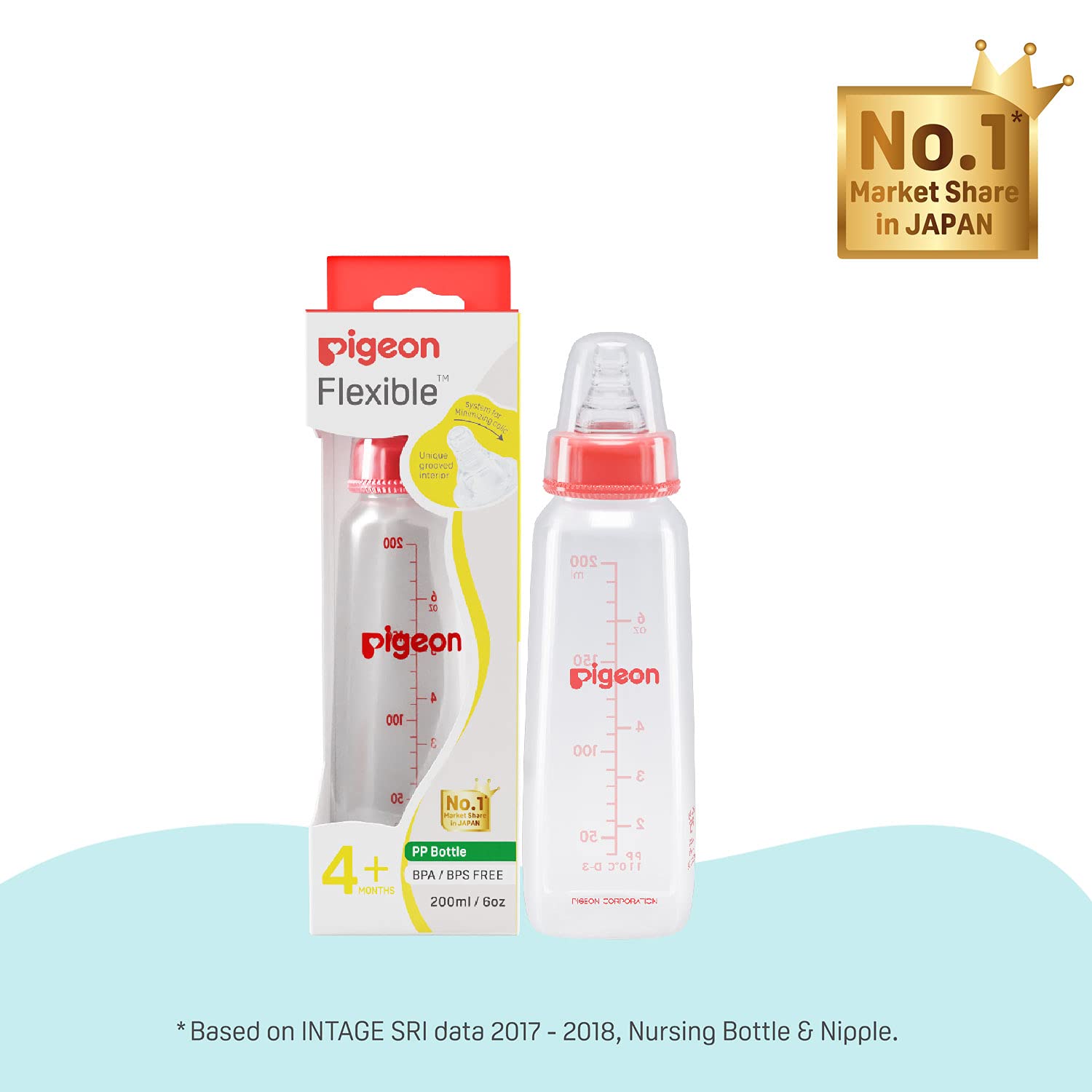 Pigeon Baby Feeding Bottle with Narrow Neck, 4+month - 200ml, Red