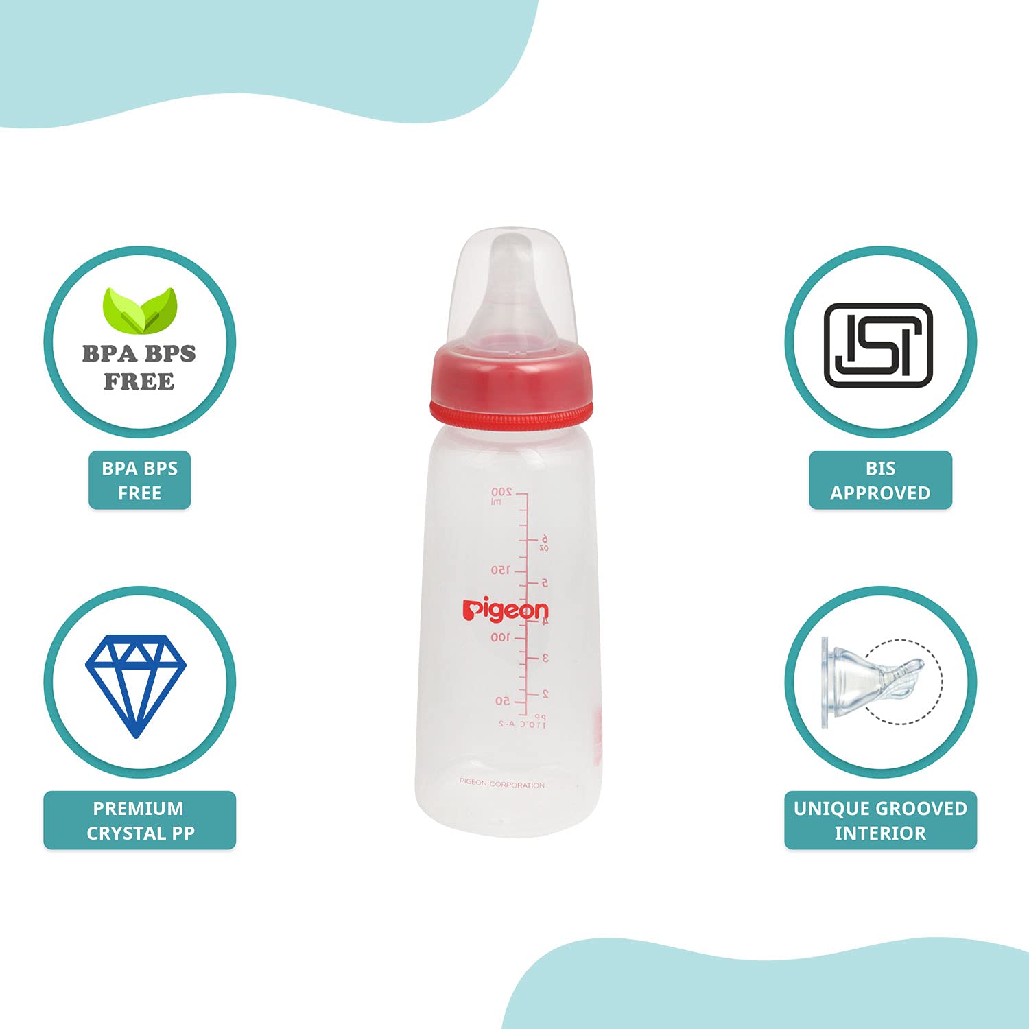 Pigeon Baby Feeding Bottle with Narrow Neck, 4+month - 200ml, Red