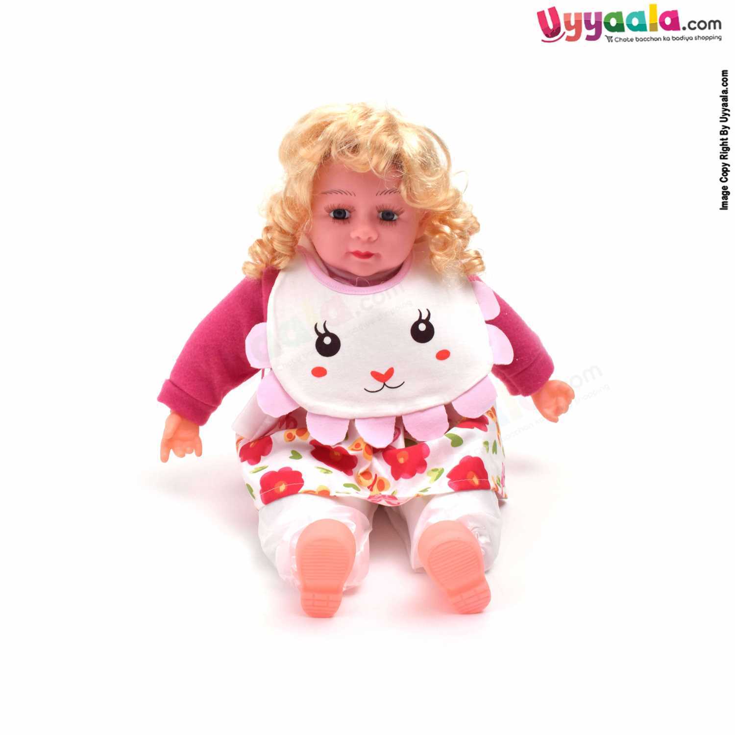 Baby Bib Soft Cotton Hosiery with Cute Kitty Print Pack of 2, Size(17*23cm)-White & Pink