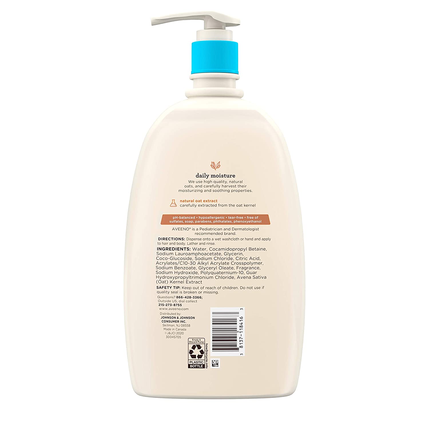 AVEENO BABY Daily moisture wash & shampoo, natural oat extract - 976ml