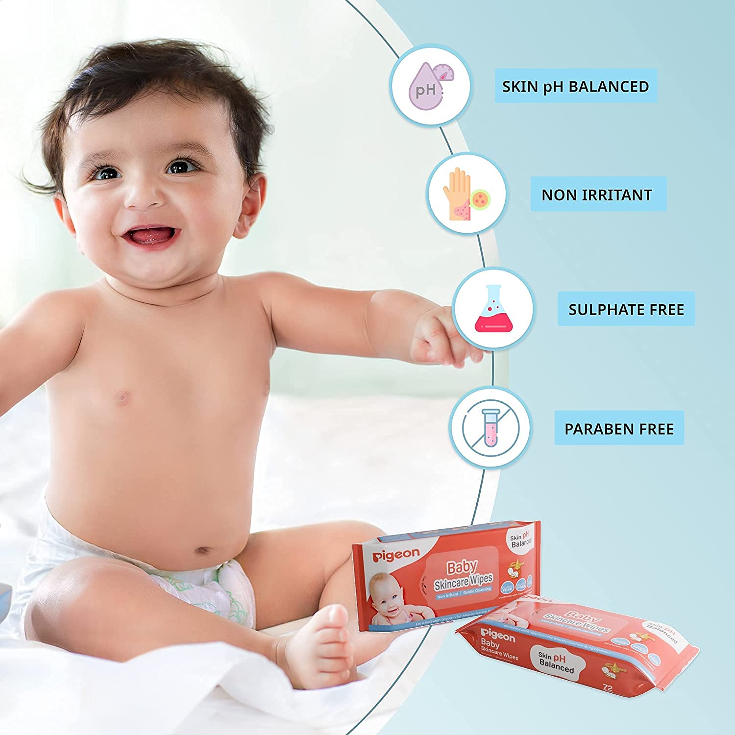 PIGEON Baby Skincare Wipes - 3Pack - 72pcs each