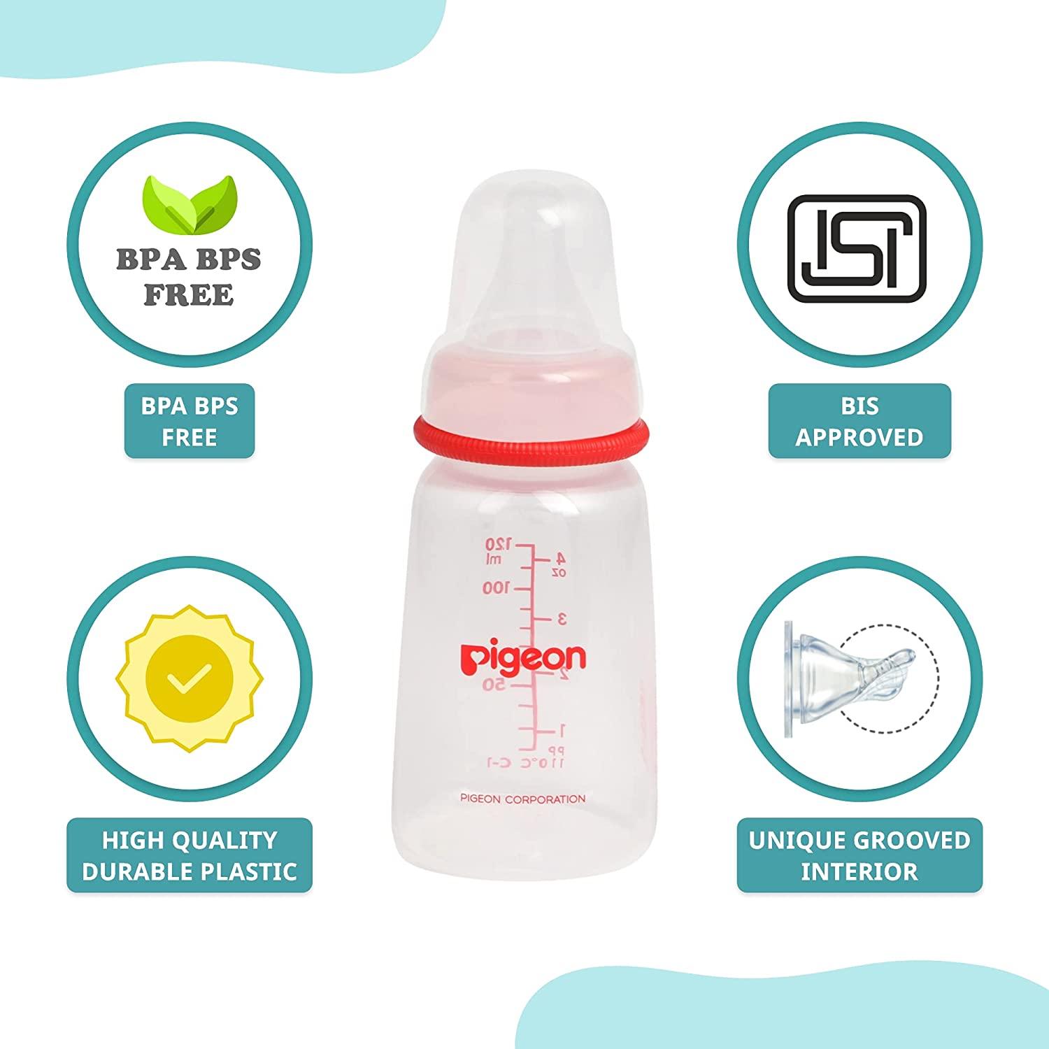 PIGEON Feeding Bottle Narrow Neck Square Base Flexible 0+m Age - 120ml